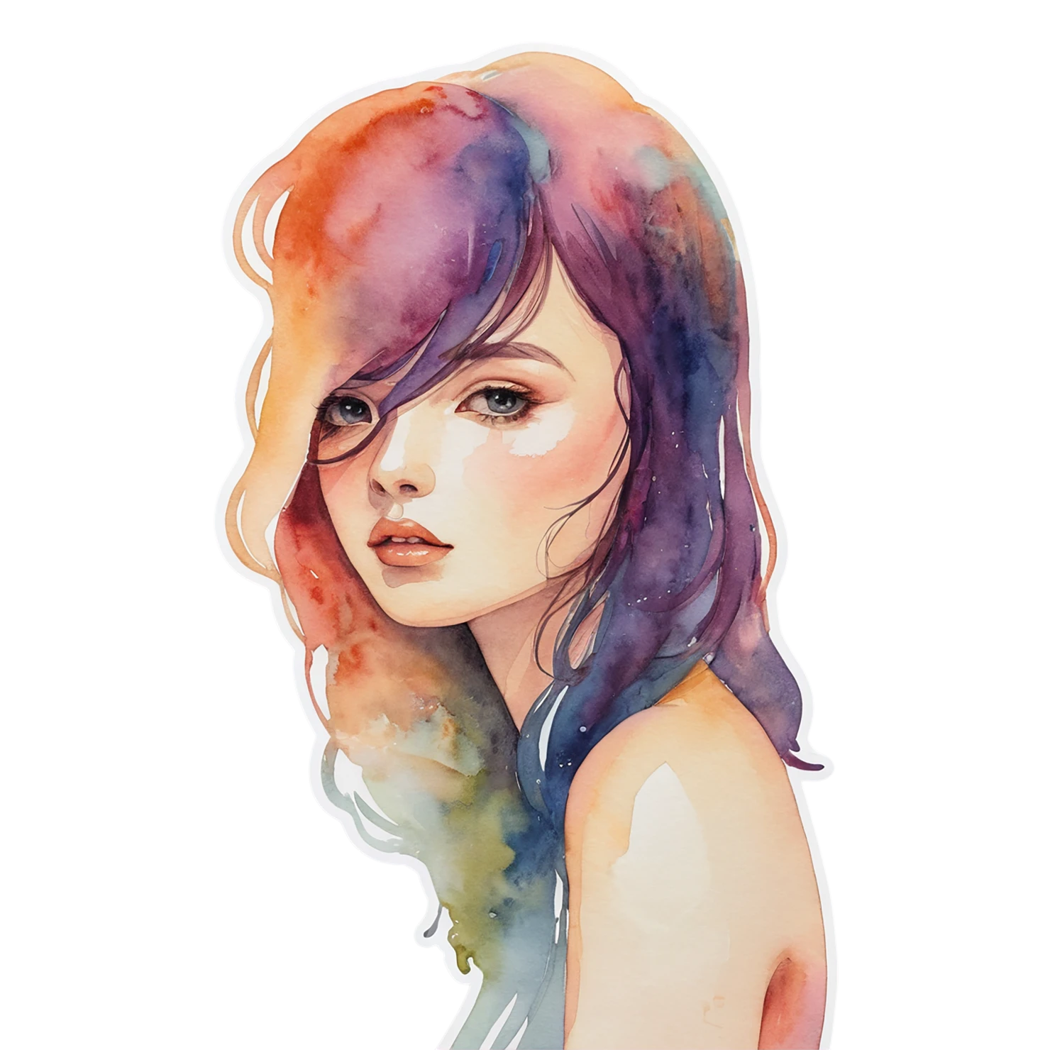 Girl watercolor sticker isolated on transparent background #17722