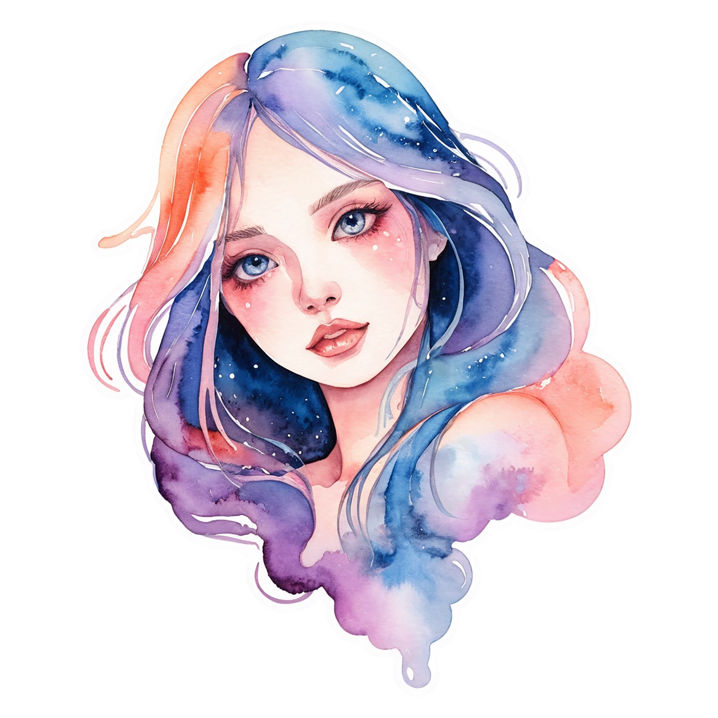 Girl watercolor sticker isolated on transparent background #17736