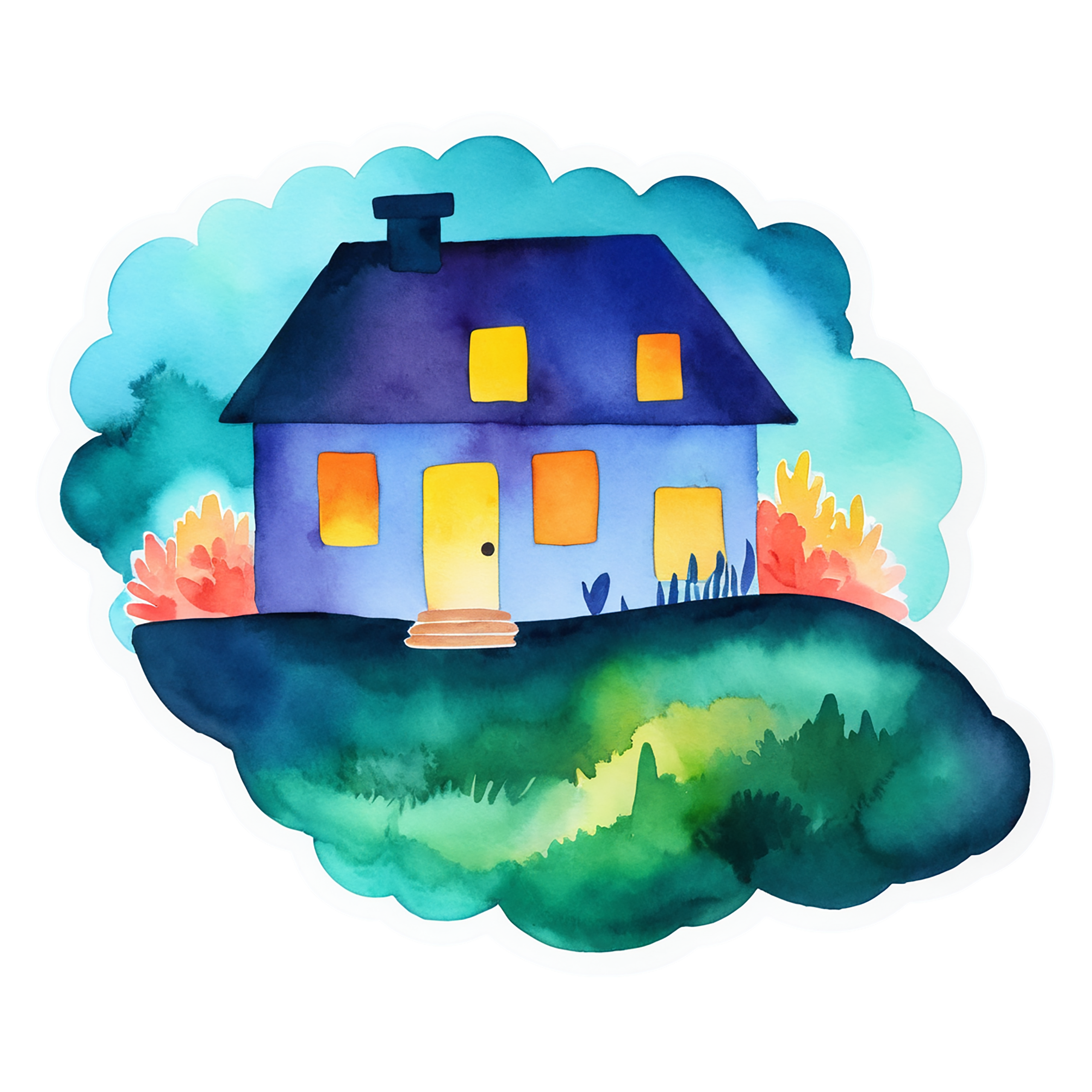 House watercolor sticker isolated on transparent background #19202
