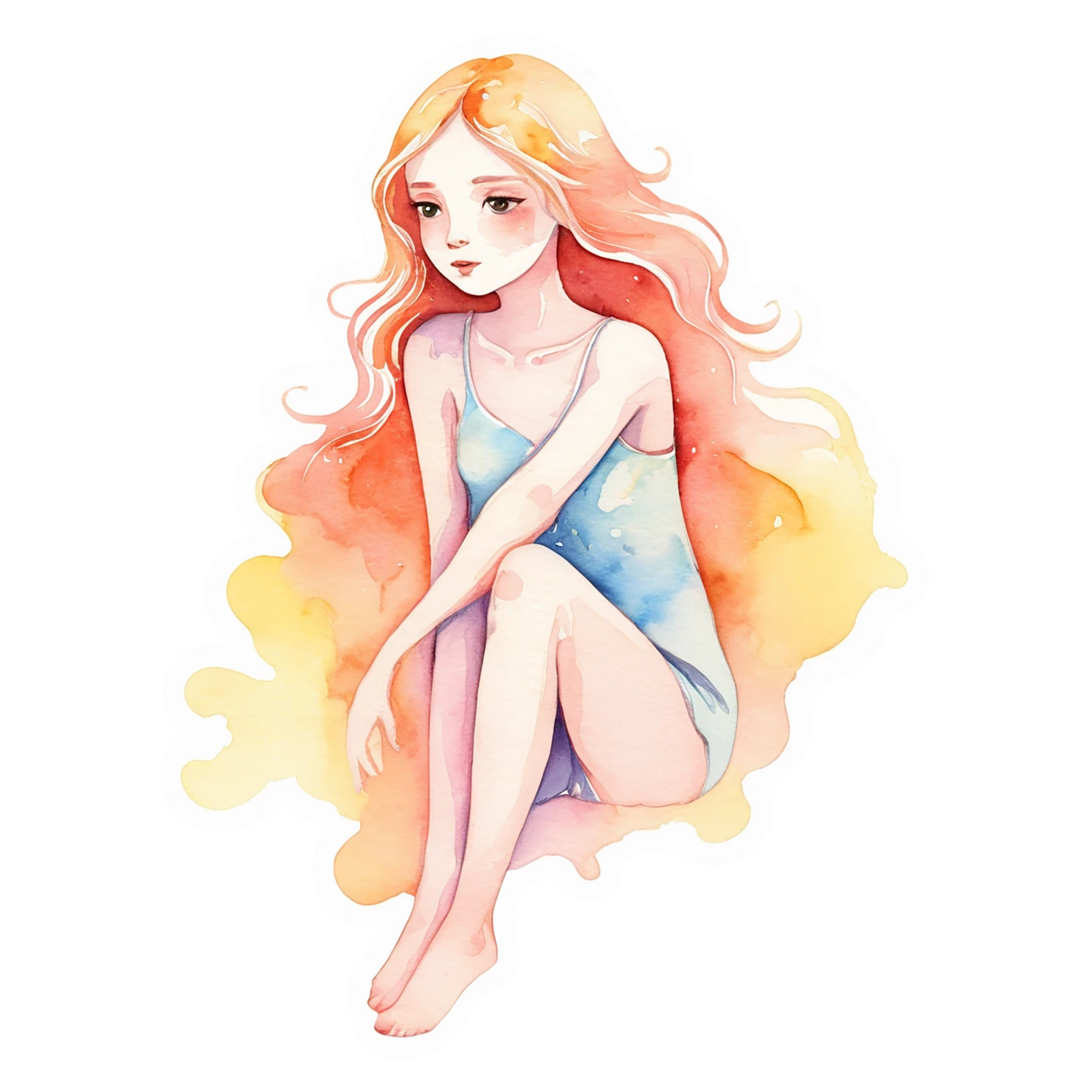 Girl watercolor sticker isolated on transparent background #17742