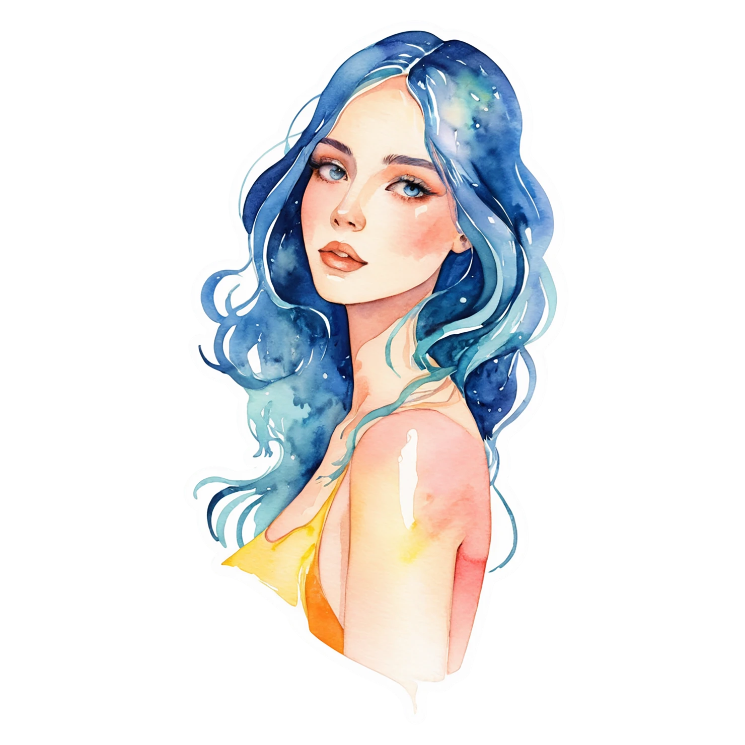 Girl watercolor sticker isolated on transparent background #17748