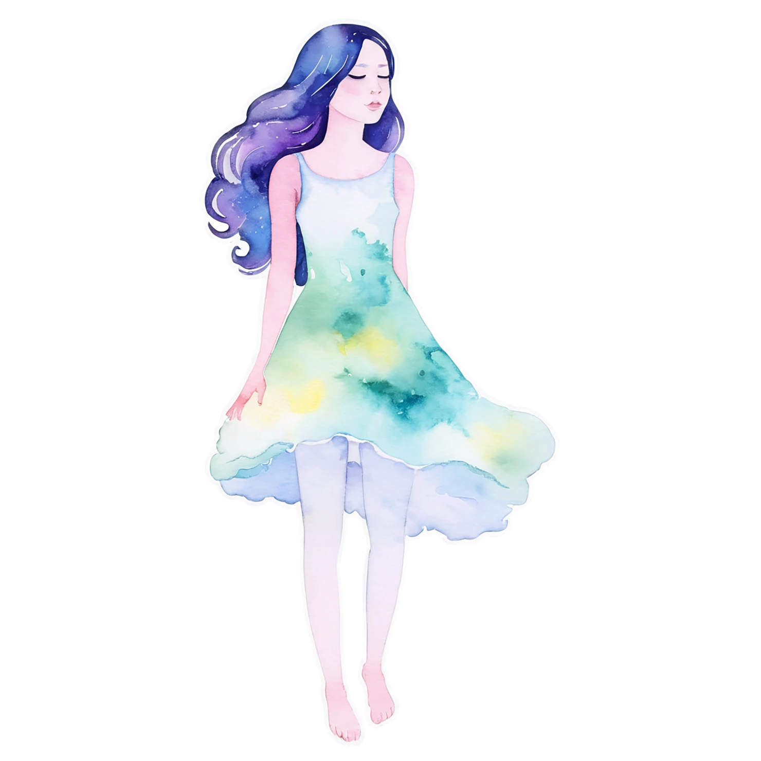 Girl watercolor sticker isolated on transparent background #17750