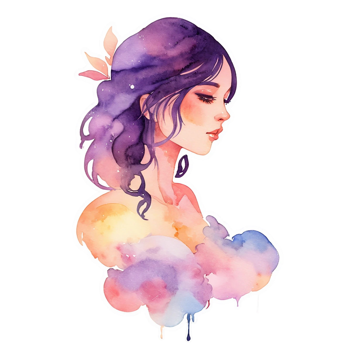 Girl watercolor sticker isolated on transparent background #17776