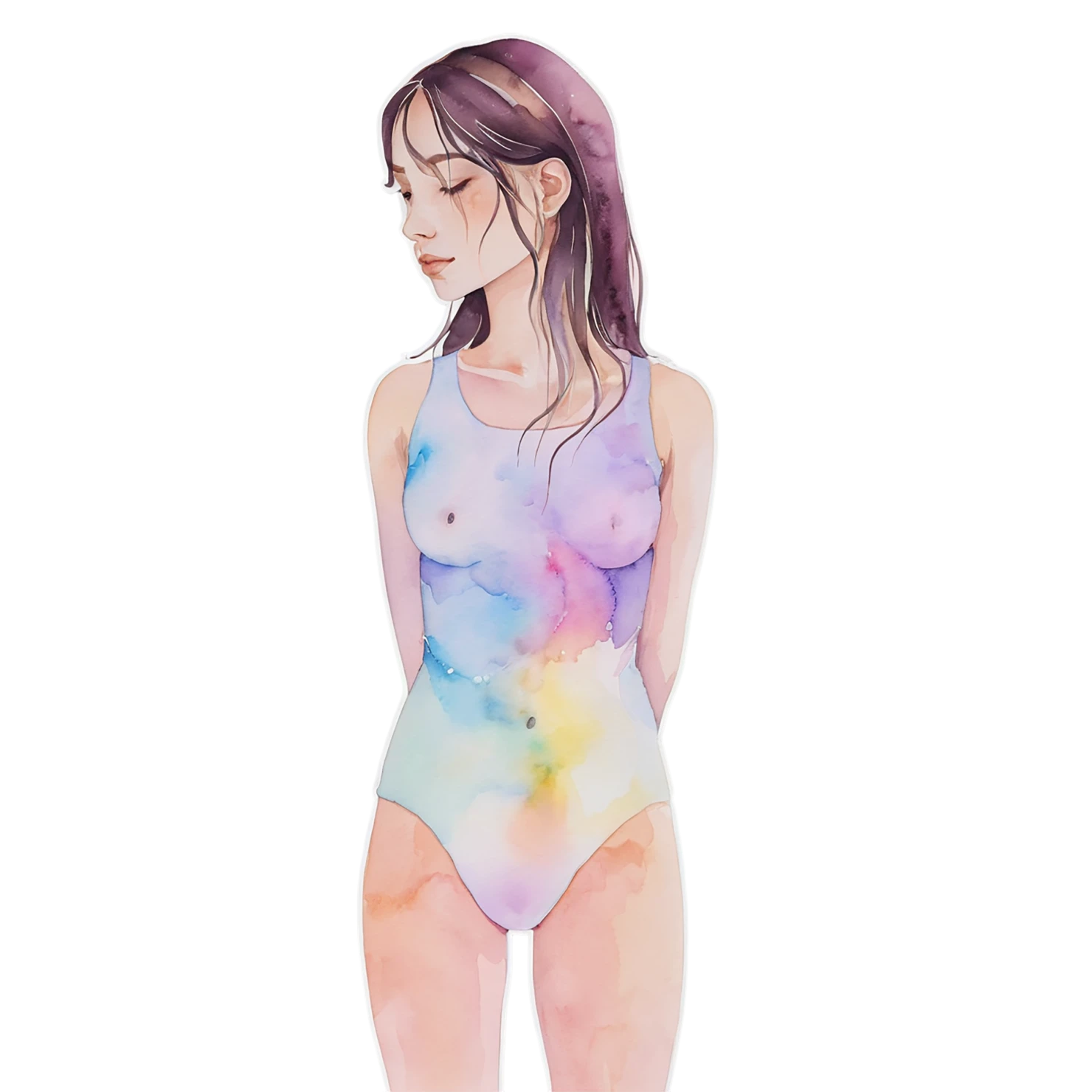 Girl watercolor sticker isolated on transparent background #17777
