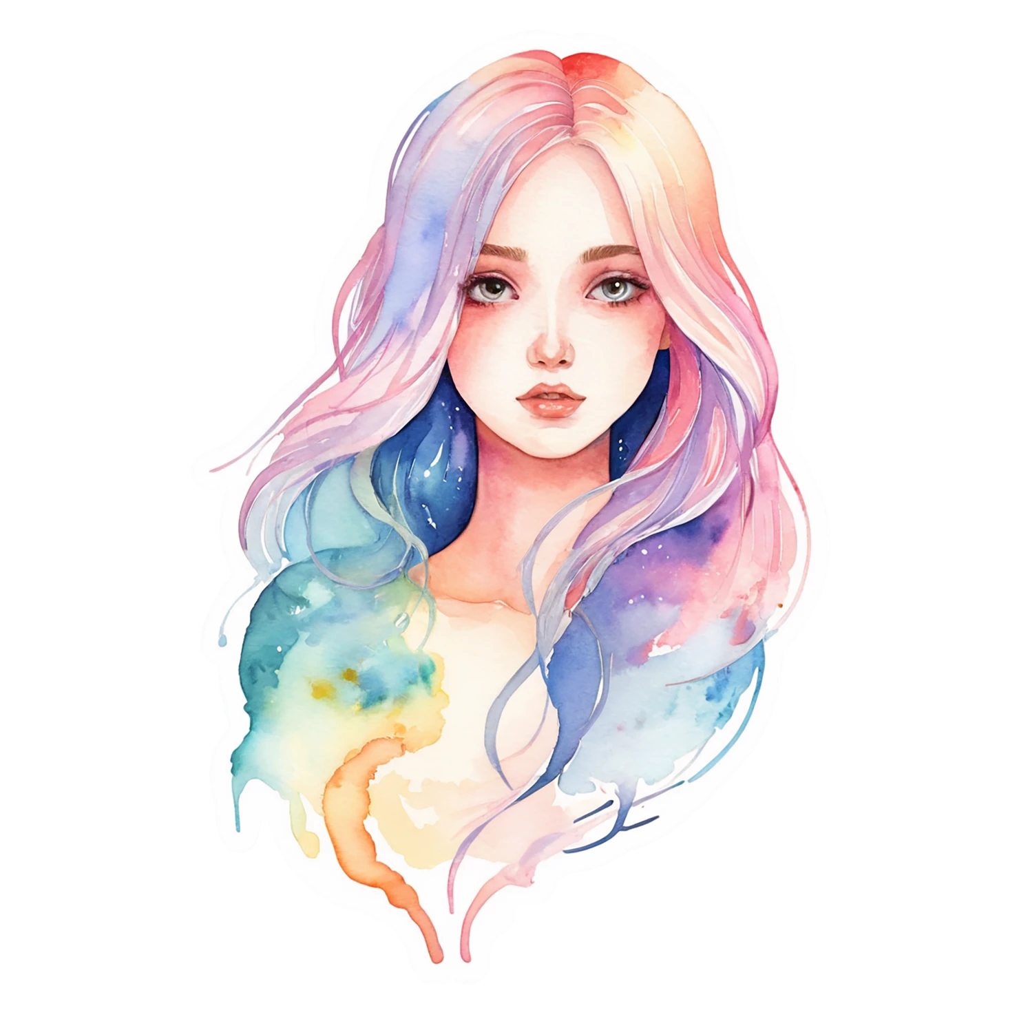 Girl watercolor sticker isolated on transparent background #17790