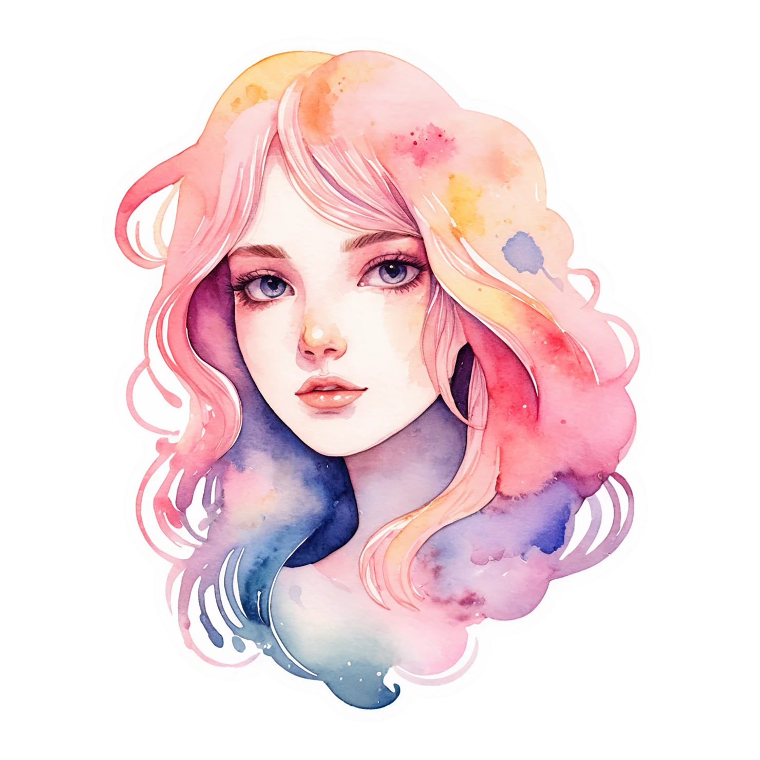 Girl watercolor sticker isolated on transparent background #17800
