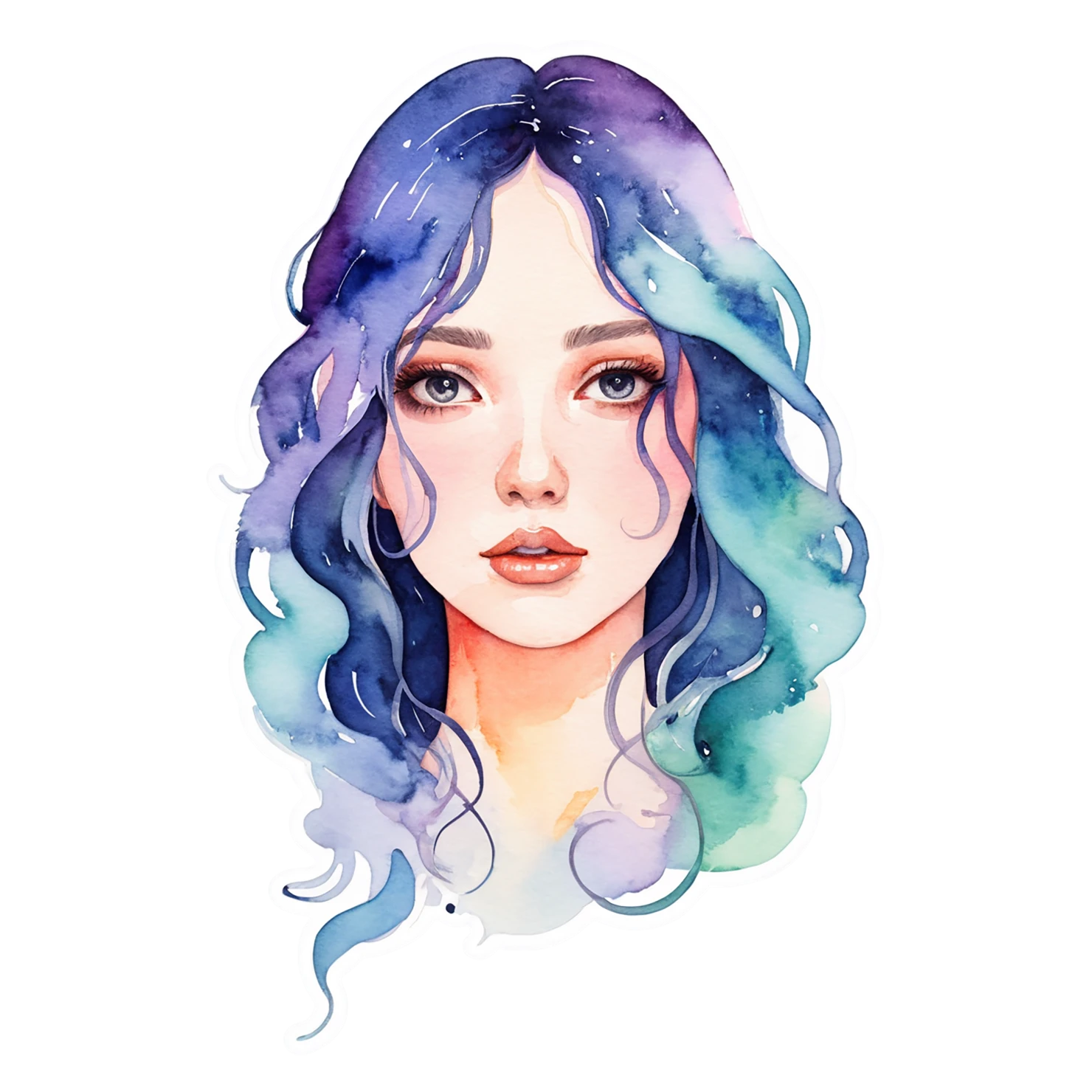 Girl watercolor sticker isolated on transparent background #17801