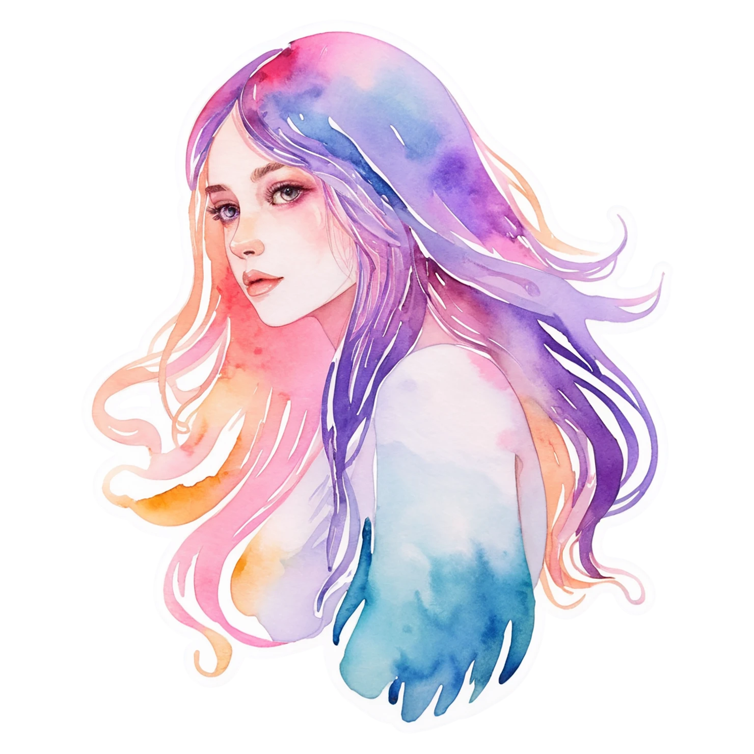 Girl watercolor sticker isolated on transparent background #17810