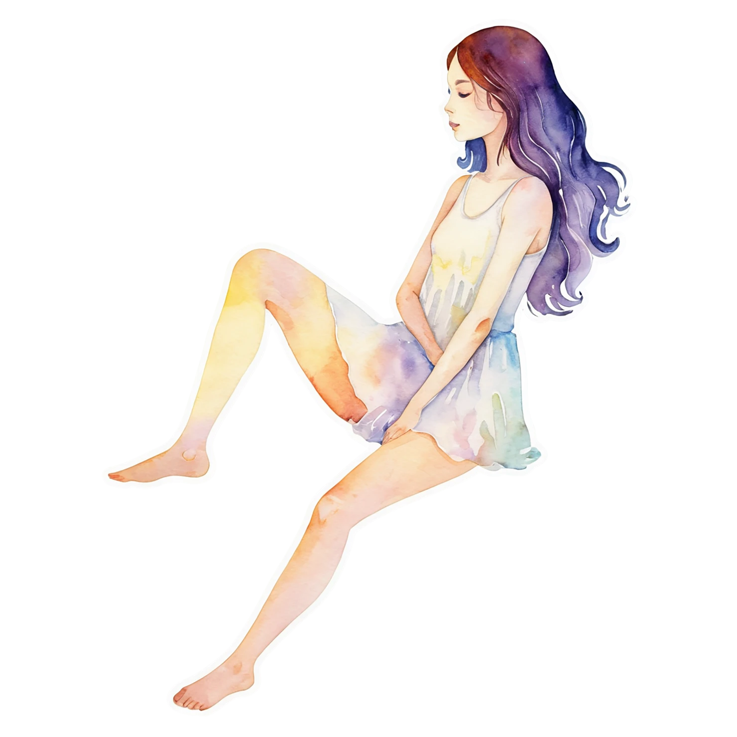 Girl watercolor sticker isolated on transparent background #17827