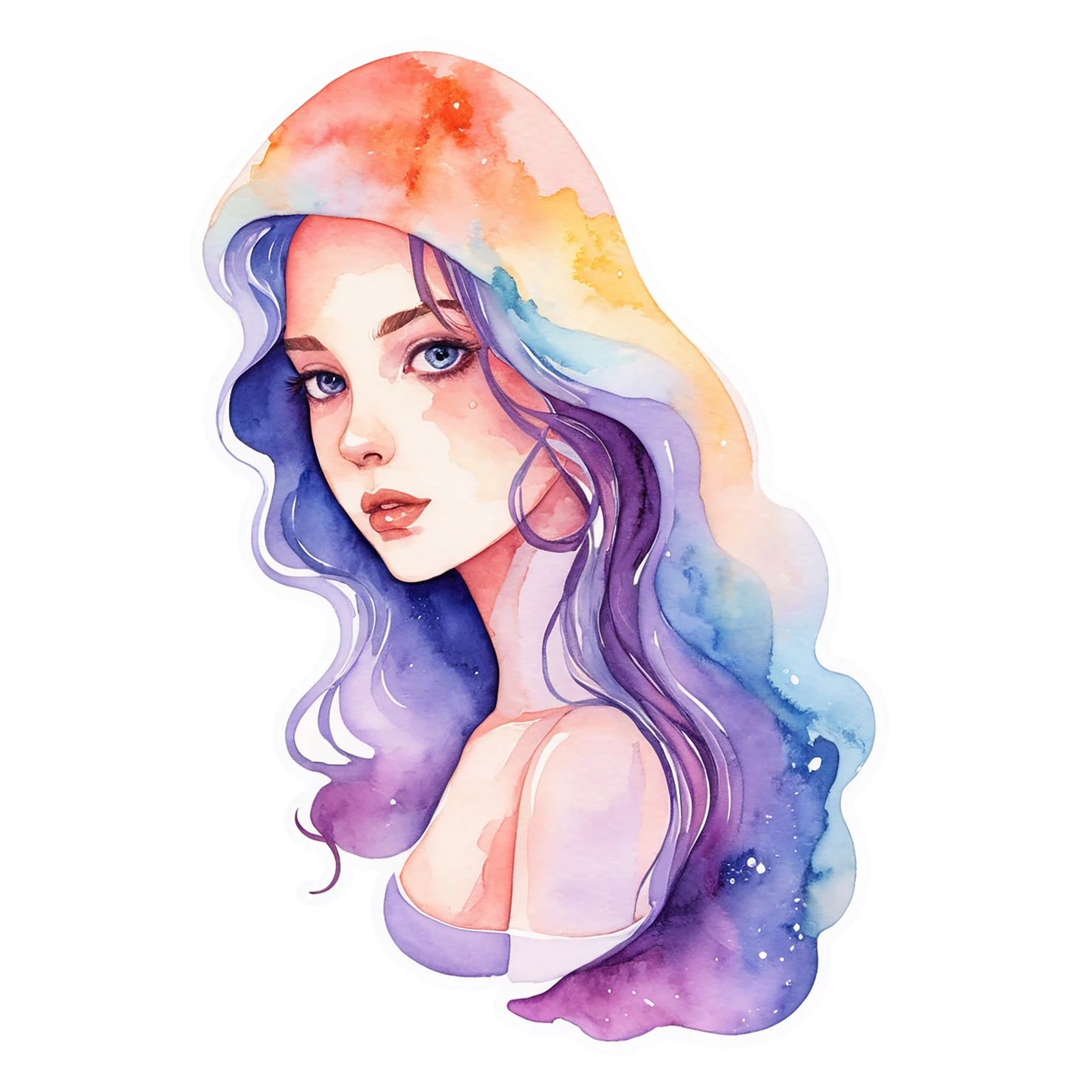 Girl watercolor sticker isolated on transparent background #17833