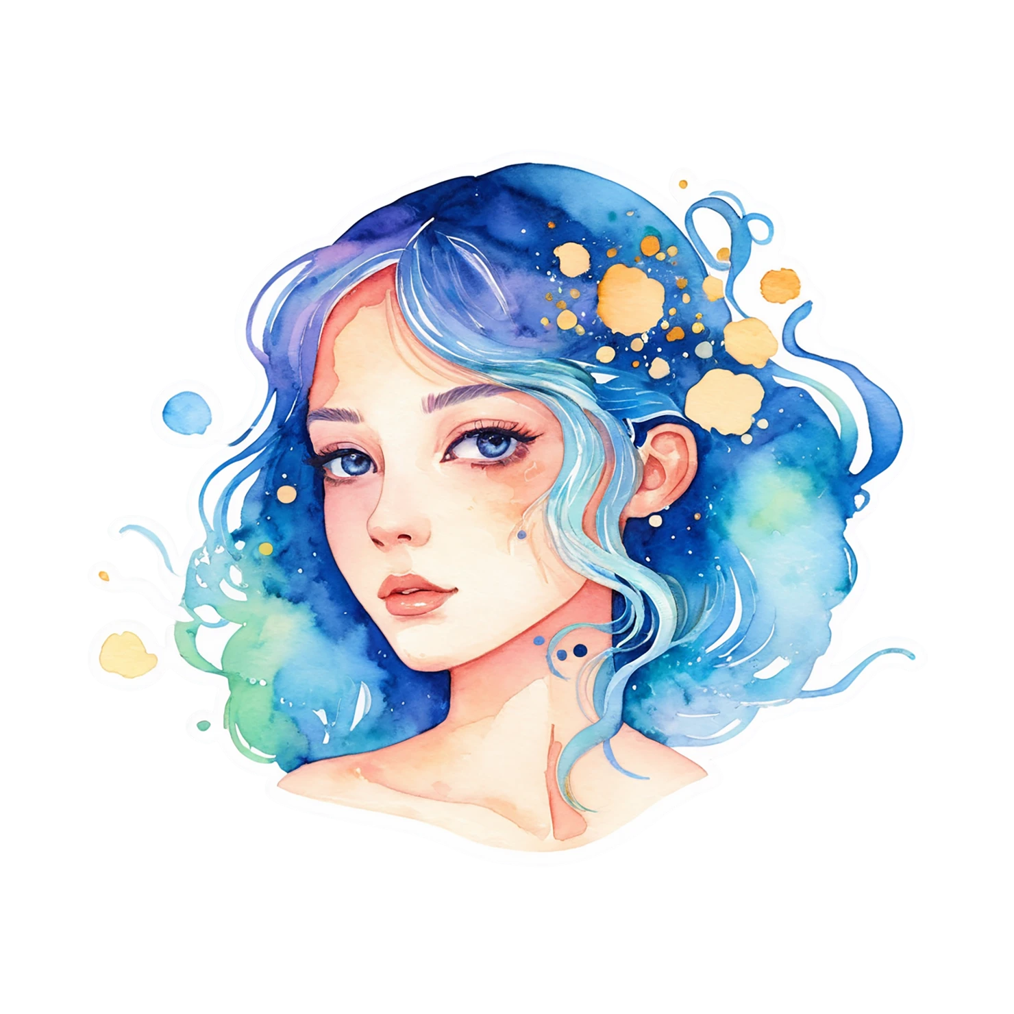 Girl watercolor sticker isolated on transparent background #17841