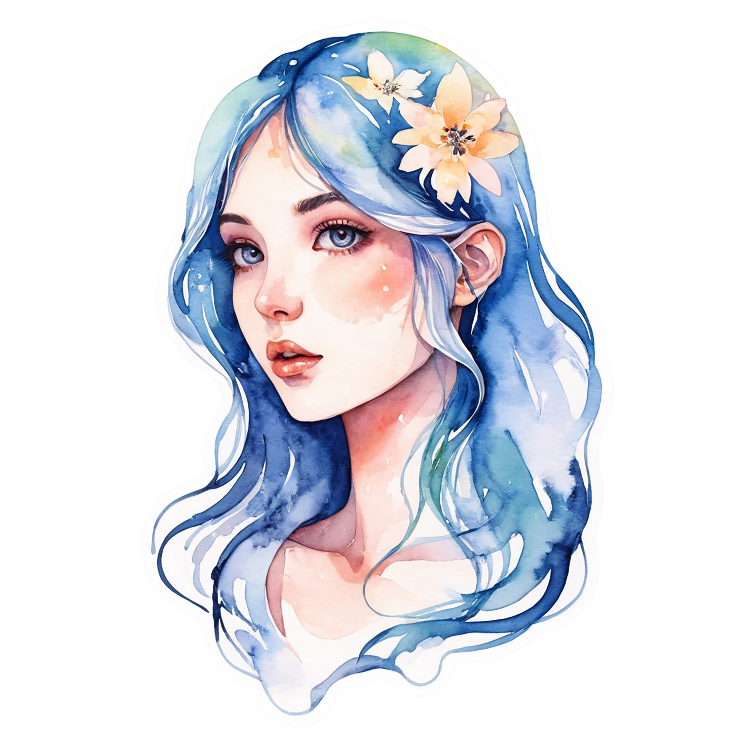 Girl watercolor sticker isolated on transparent background #17851