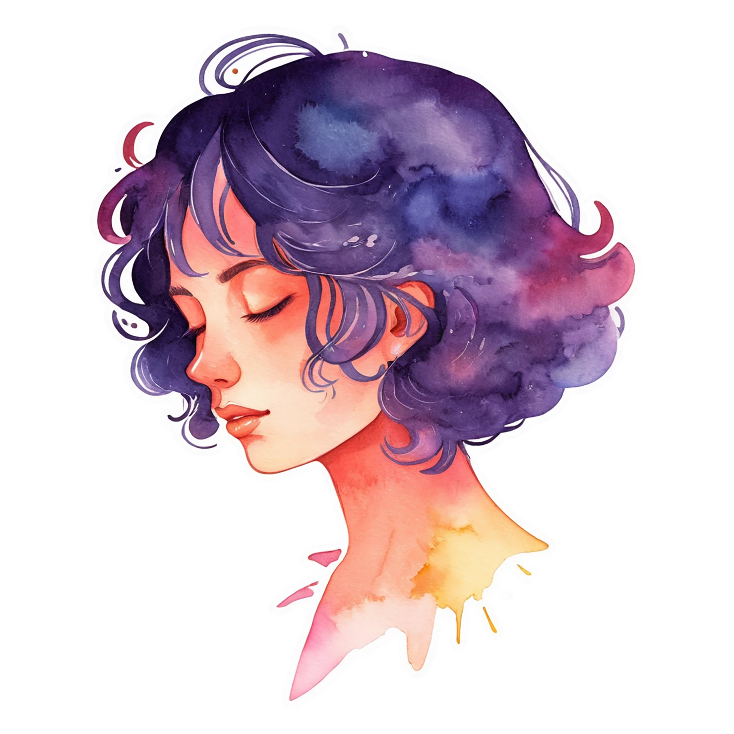 Girl watercolor sticker isolated on transparent background #17870