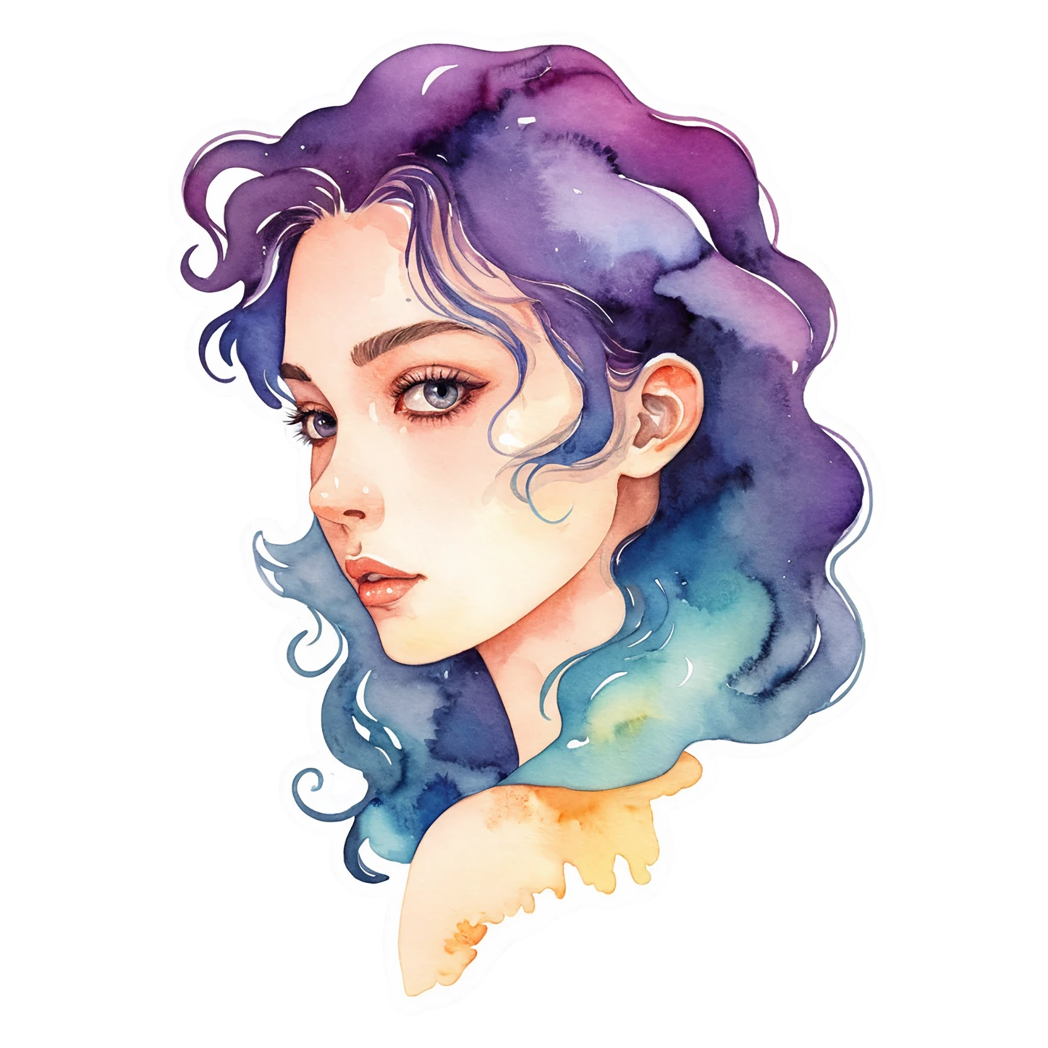 Girl watercolor sticker isolated on transparent background #17872