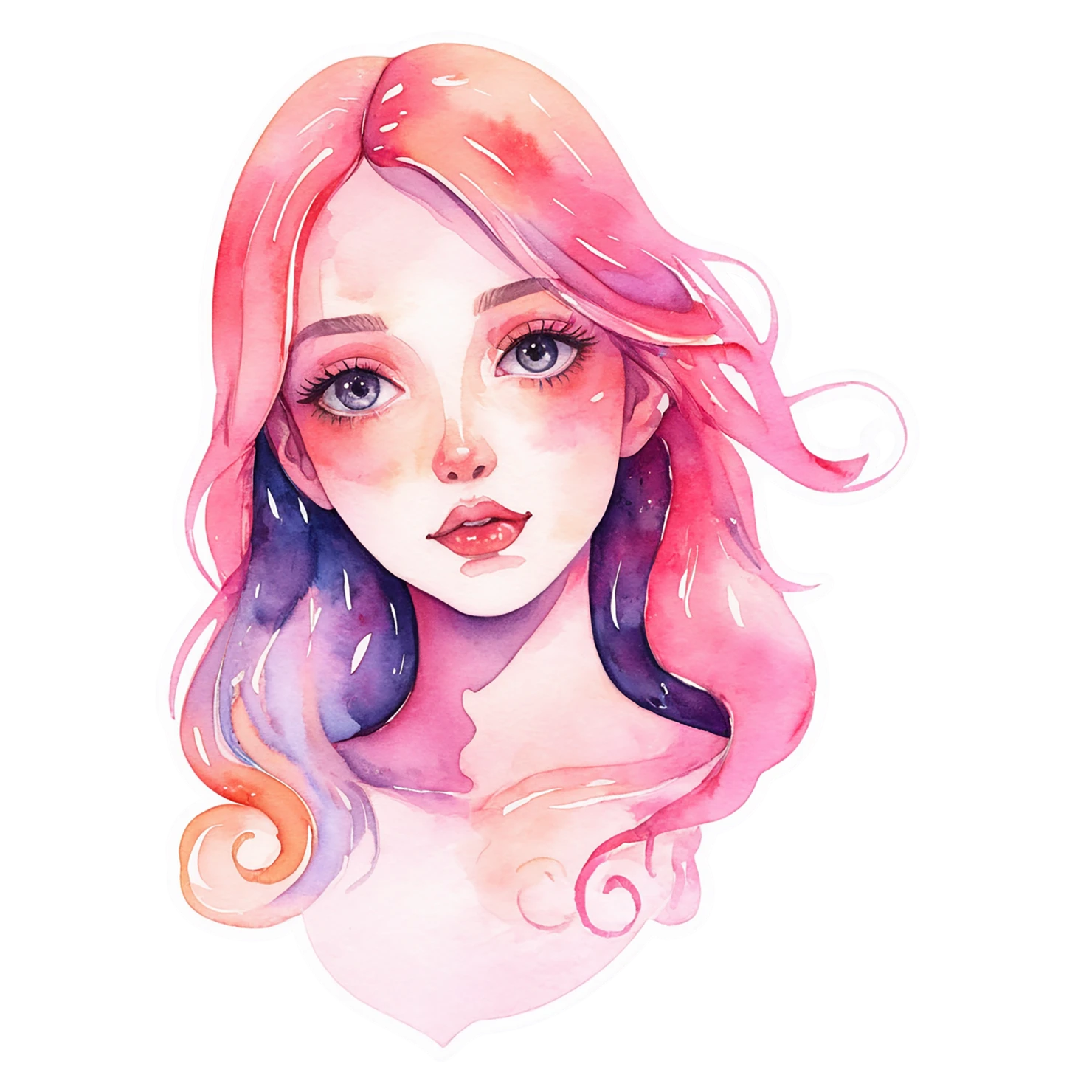 Girl watercolor sticker isolated on transparent background #17873