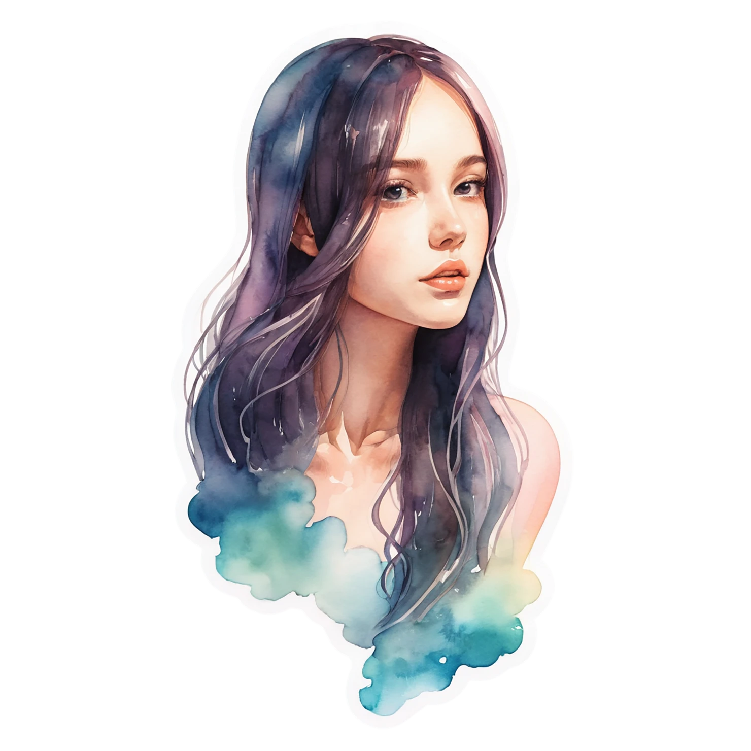 Girl watercolor sticker isolated on transparent background #17876