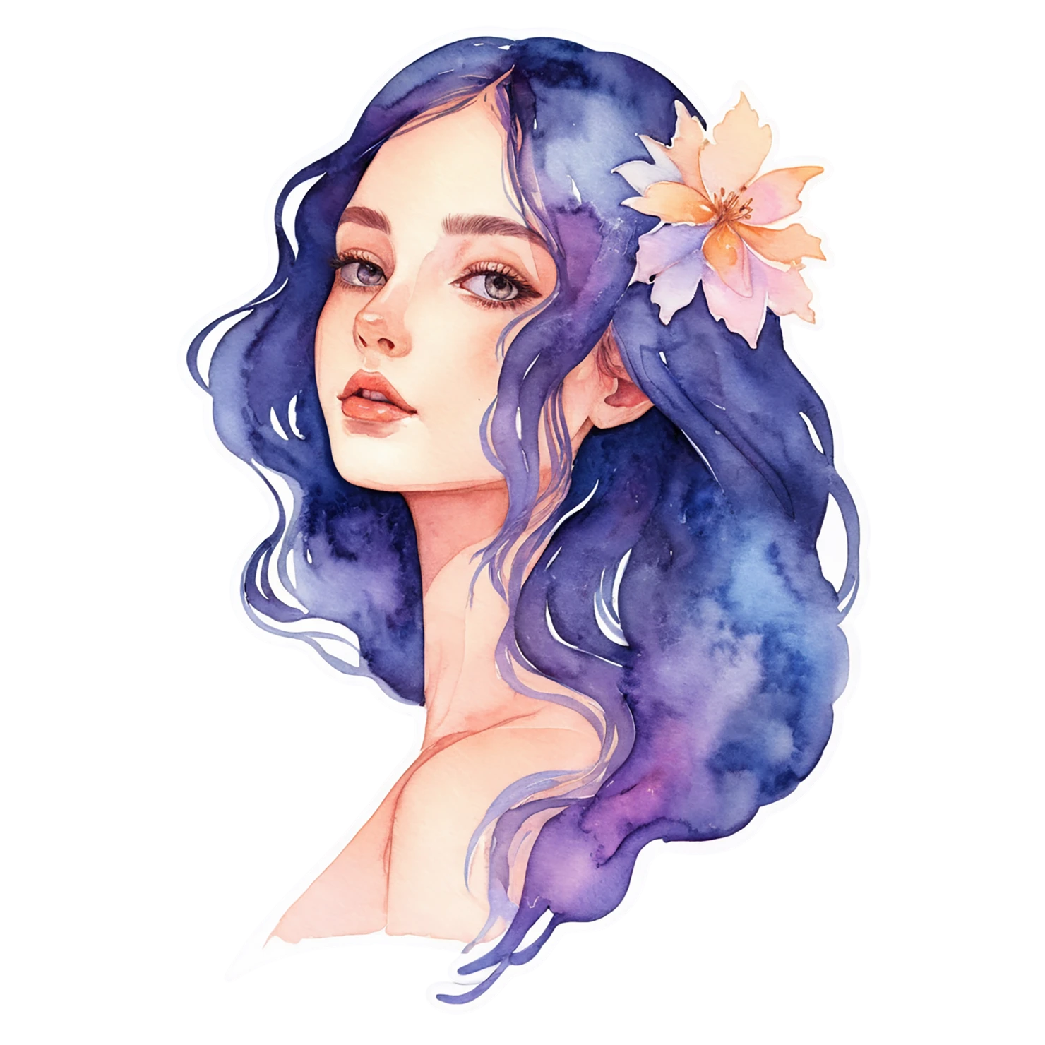 Girl watercolor sticker isolated on transparent background #17882