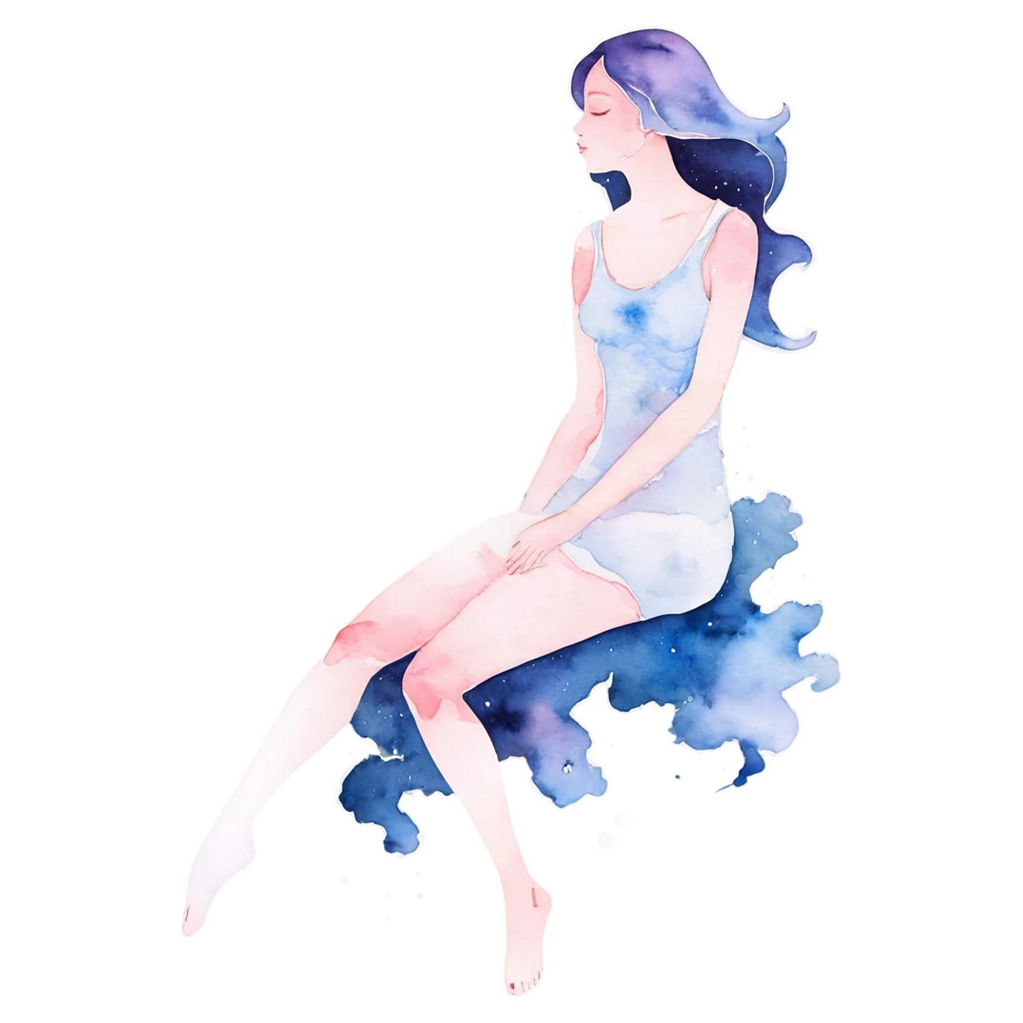 Girl watercolor sticker isolated on transparent background #17885
