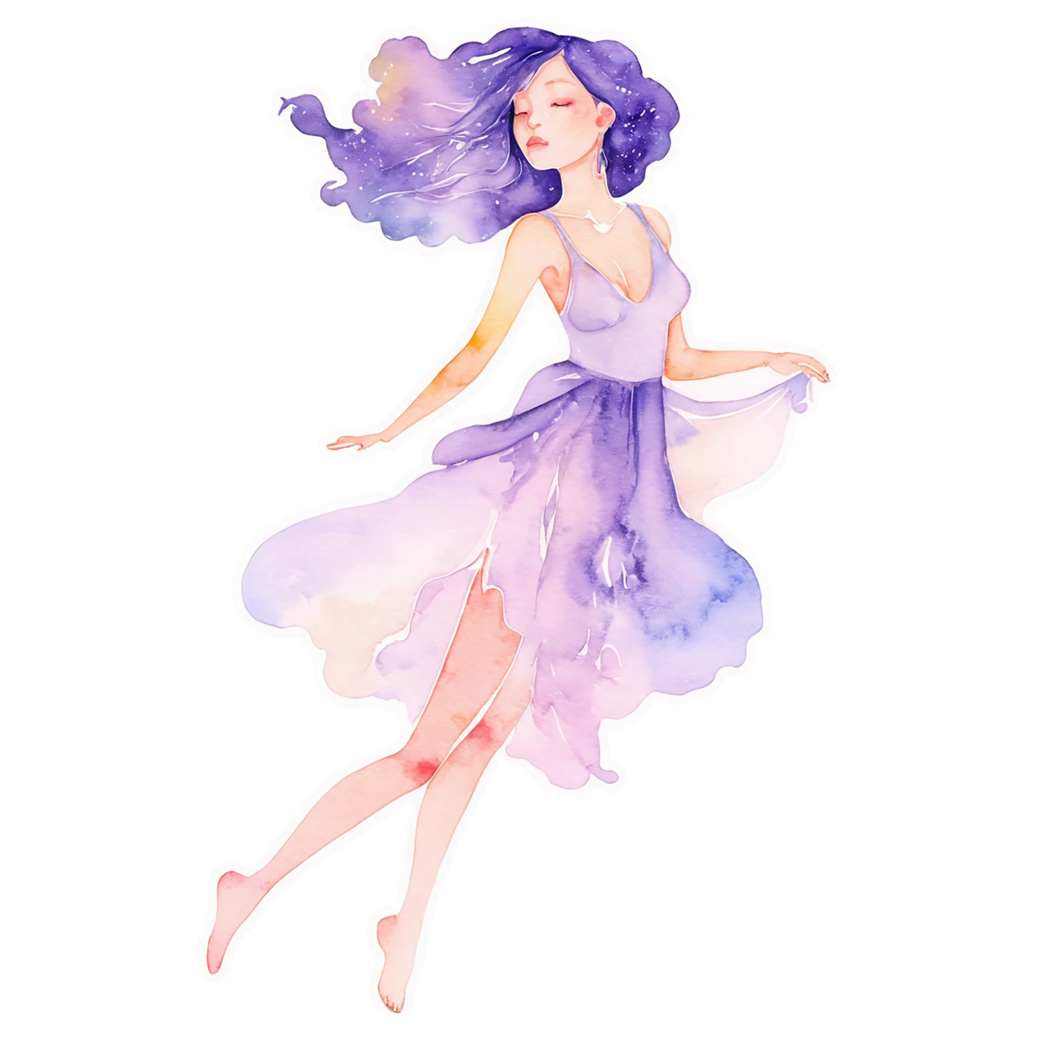 Girl watercolor sticker isolated on transparent background #17901