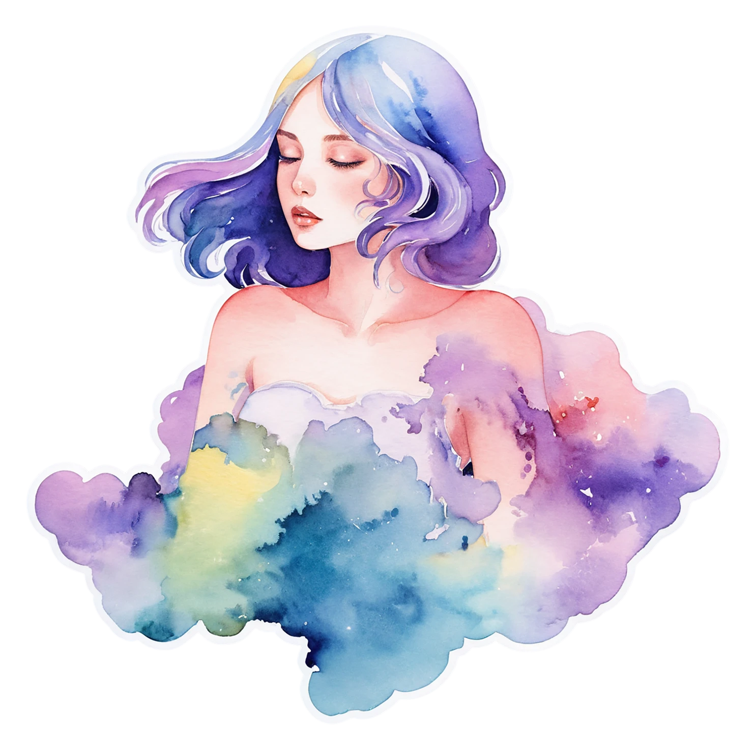 Girl watercolor sticker isolated on transparent background #17903