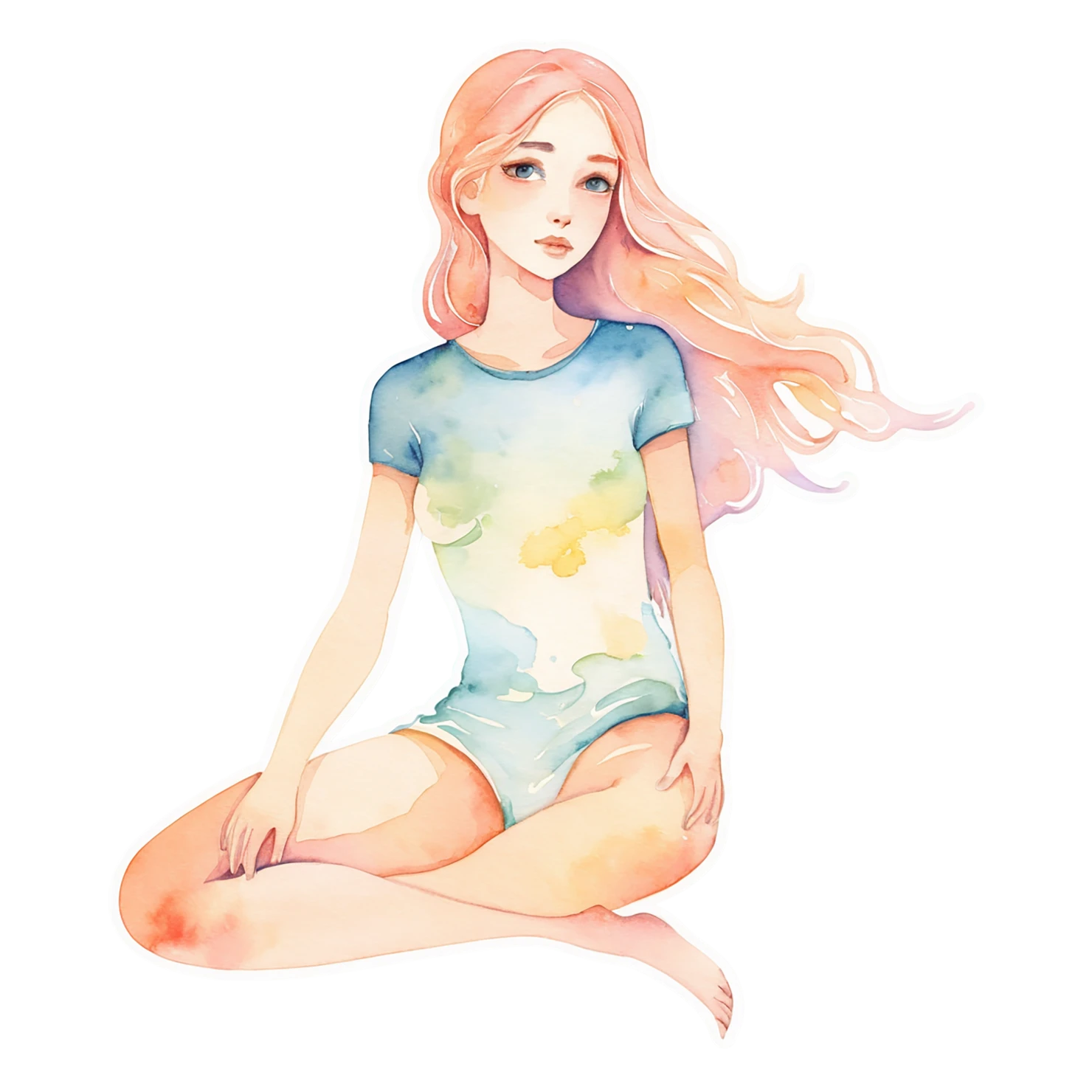 Girl watercolor sticker isolated on transparent background #17907