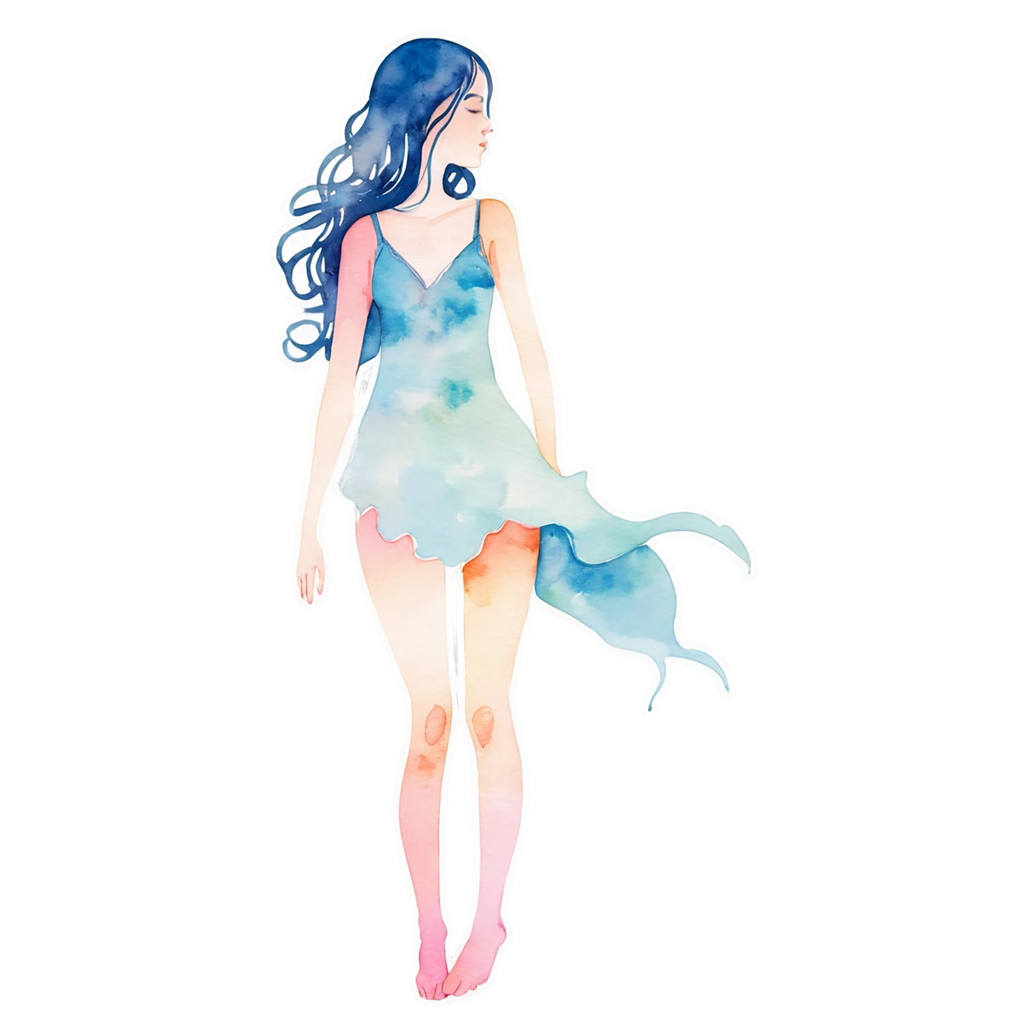Girl watercolor sticker isolated on transparent background #17909
