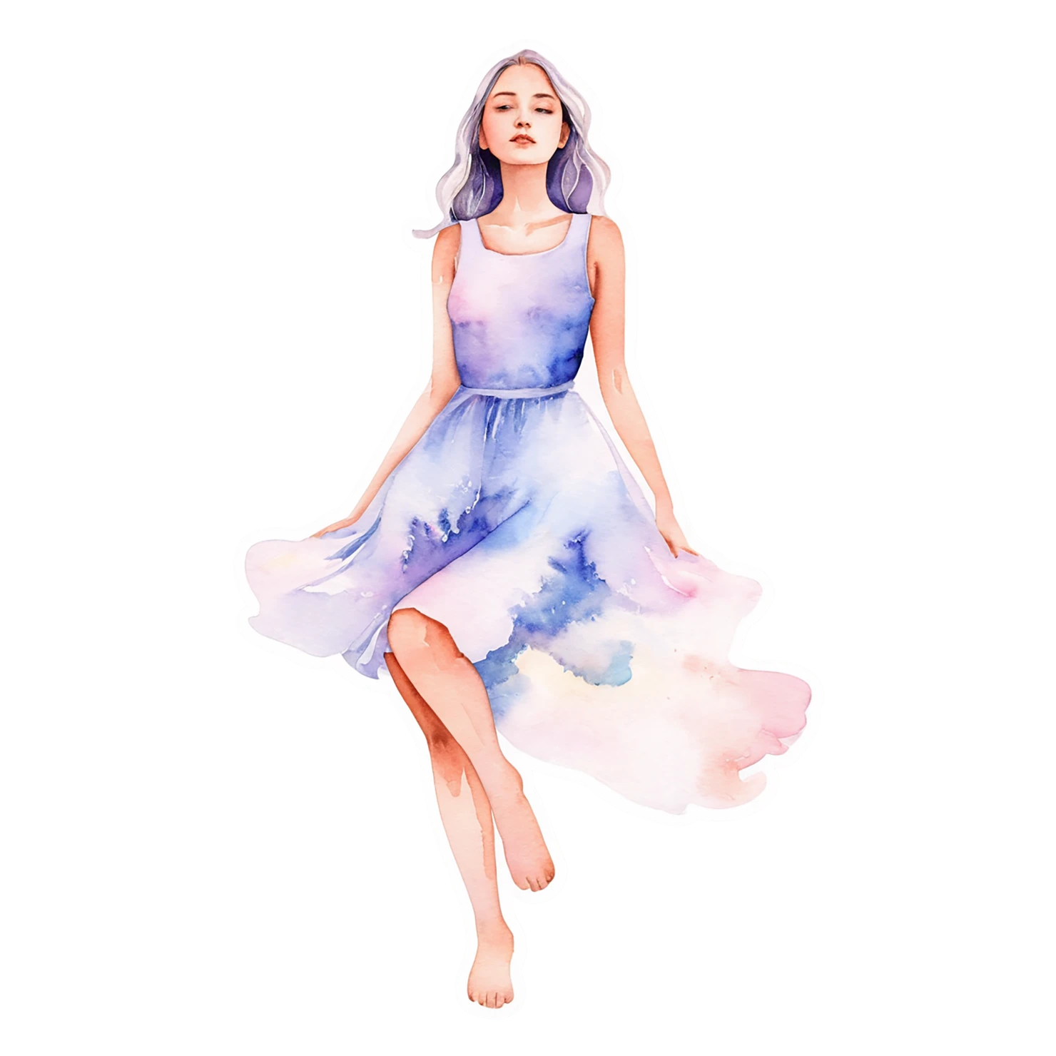Girl watercolor sticker isolated on transparent background #17911