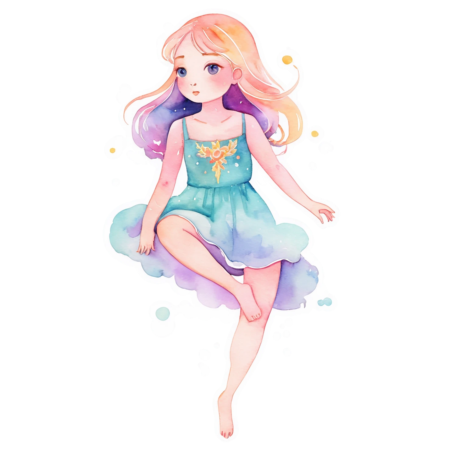 Girl watercolor sticker isolated on transparent background #17923
