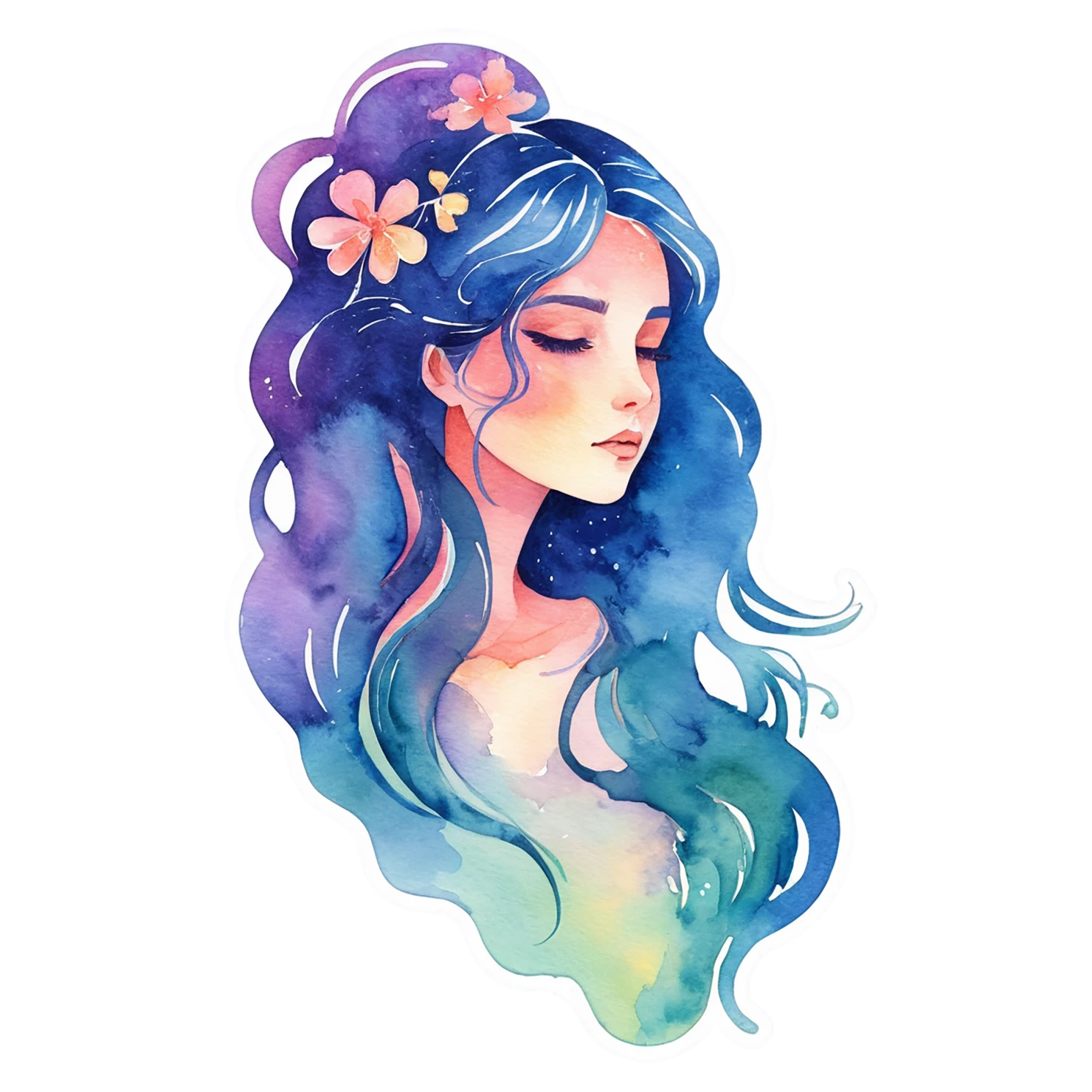 Girl watercolor sticker isolated on transparent background #17924