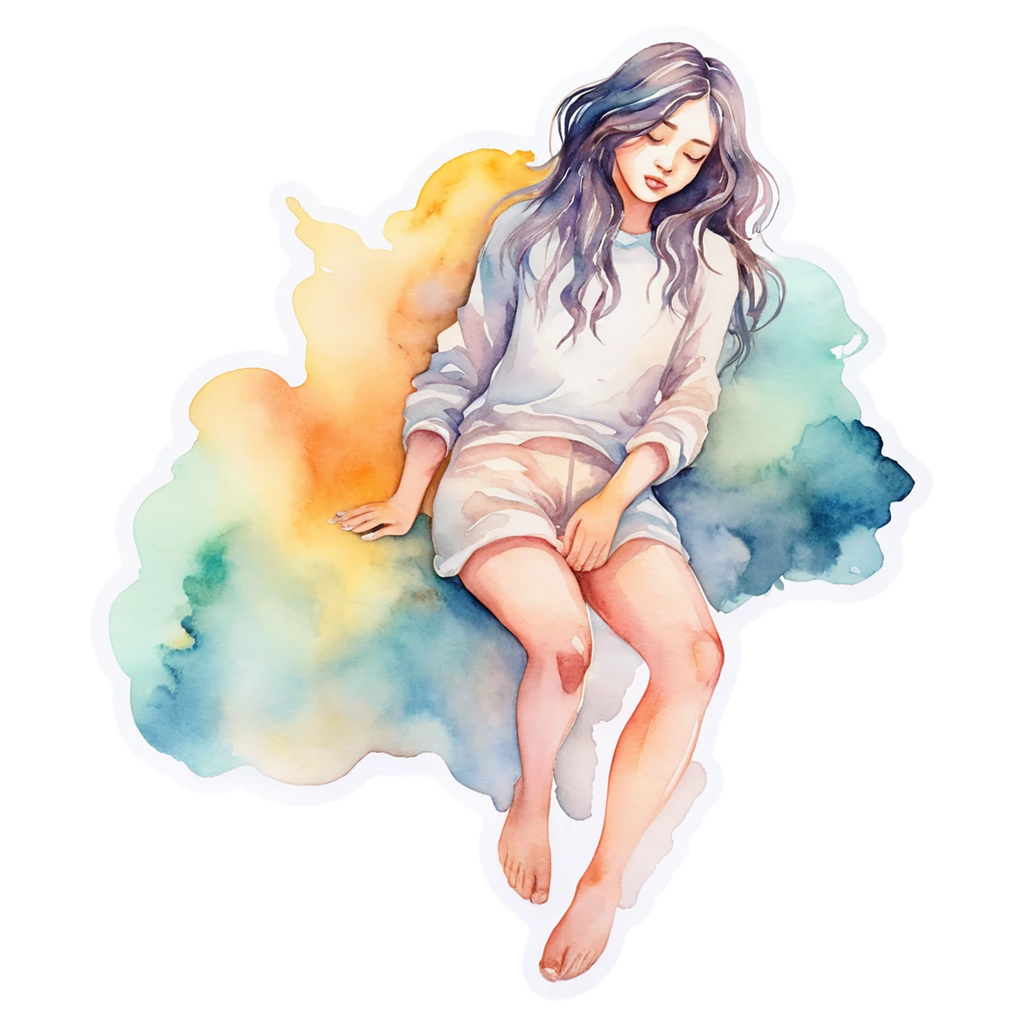 Girl watercolor sticker isolated on transparent background #17933