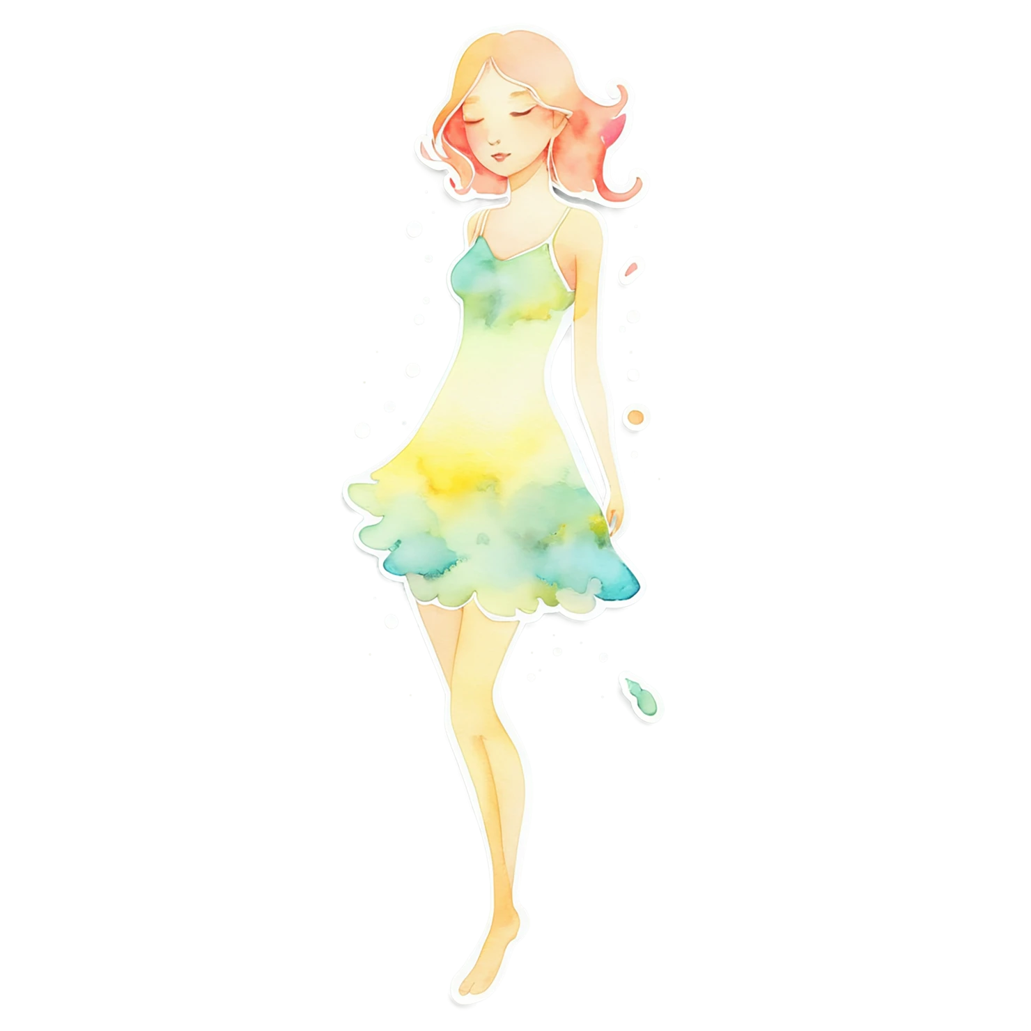 Girl watercolor sticker isolated on transparent background #17937