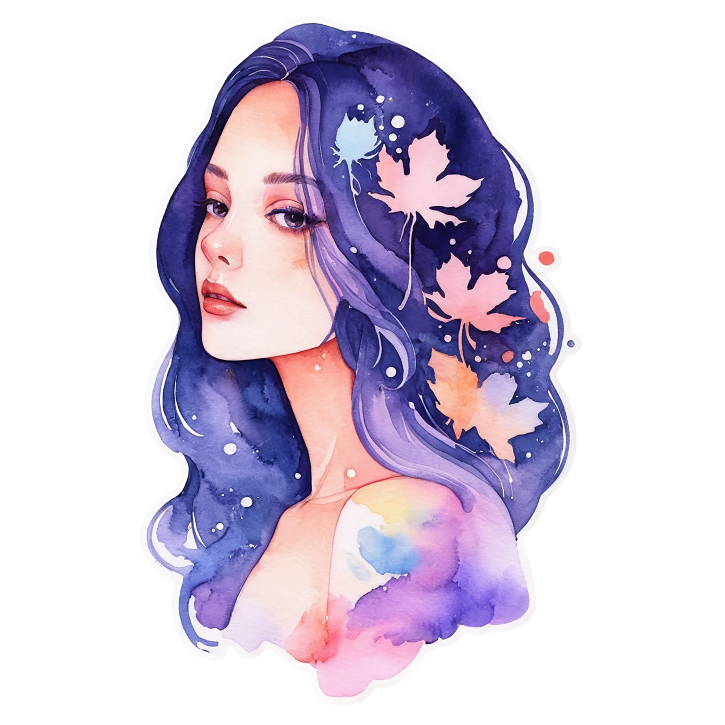 Girl watercolor sticker isolated on transparent background #17941