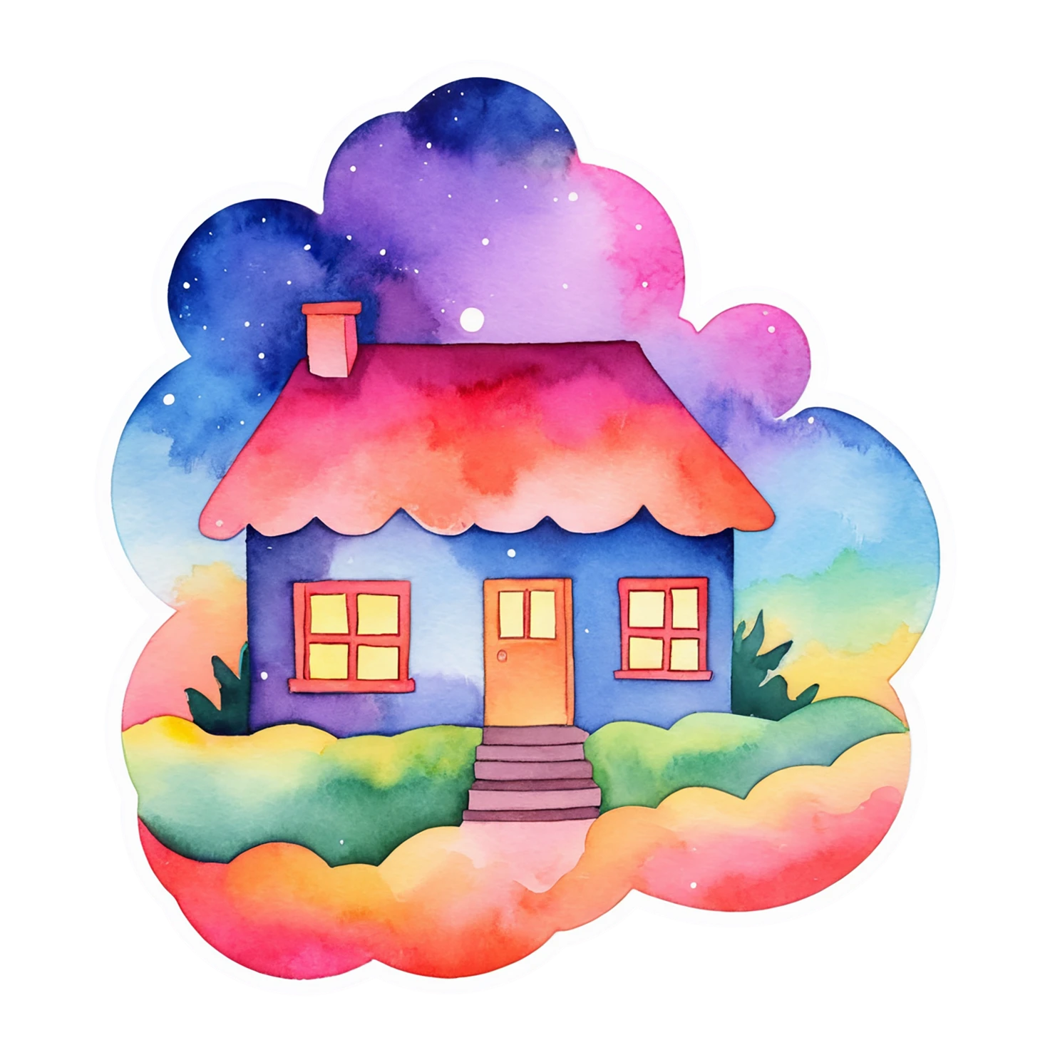 House watercolor sticker isolated on transparent background #19106
