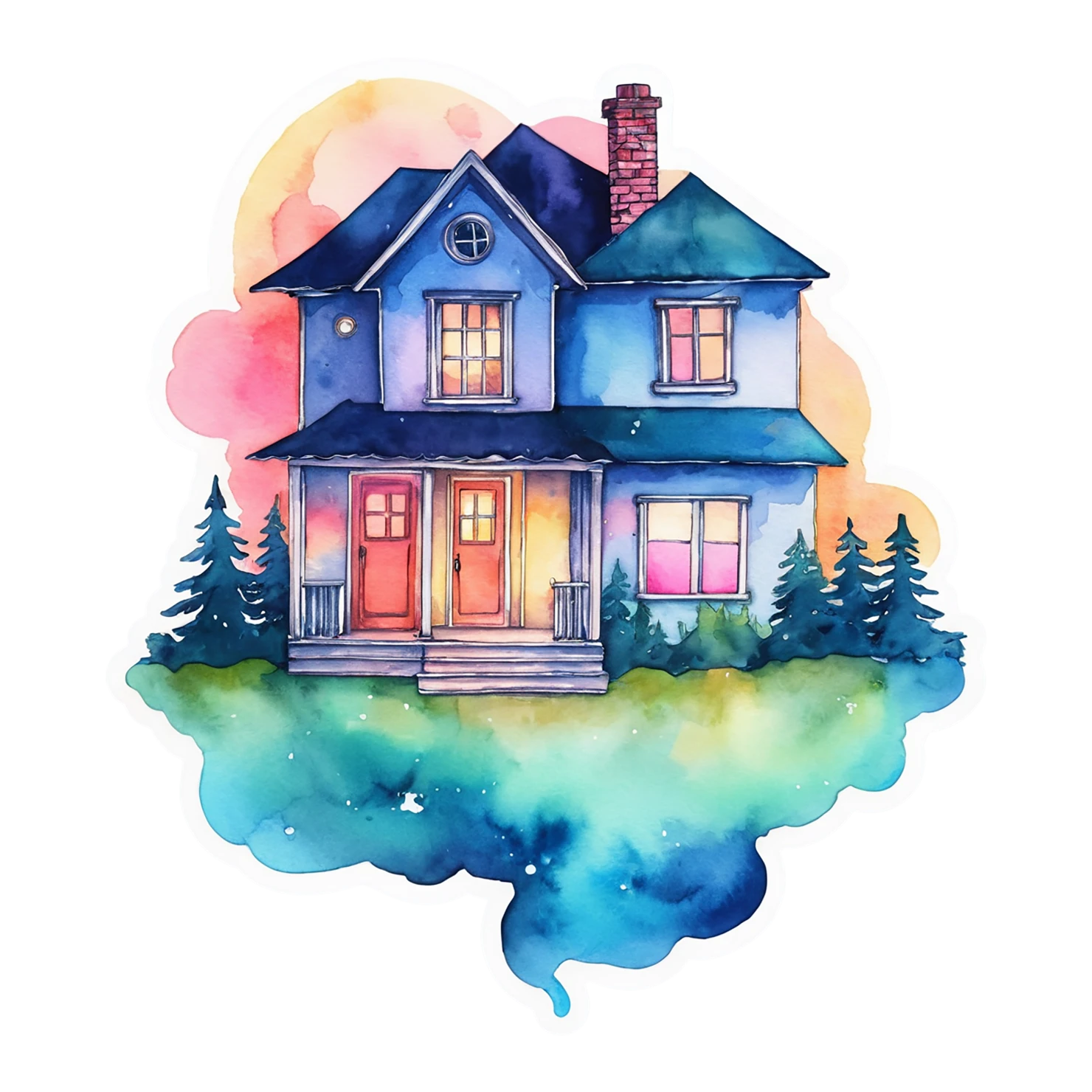 House watercolor sticker isolated on transparent background #19108