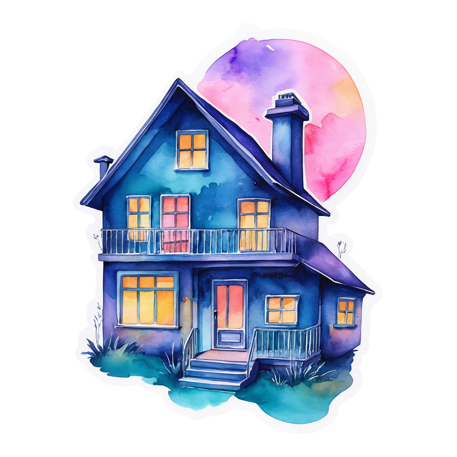 House watercolor sticker isolated on transparent background #19113