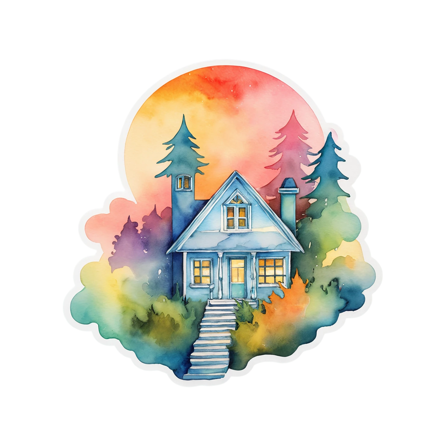 House watercolor sticker isolated on transparent background #19114