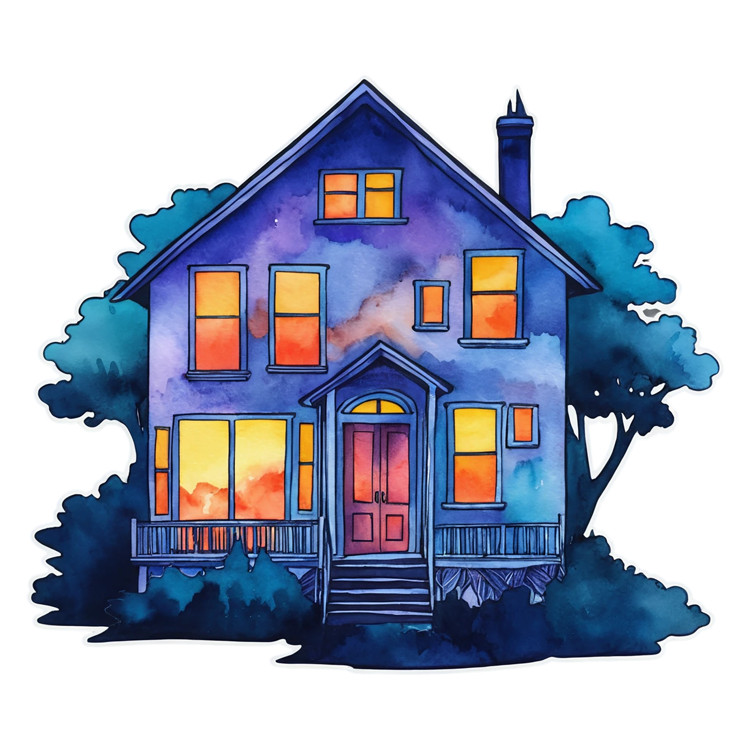 House watercolor sticker isolated on transparent background #19116