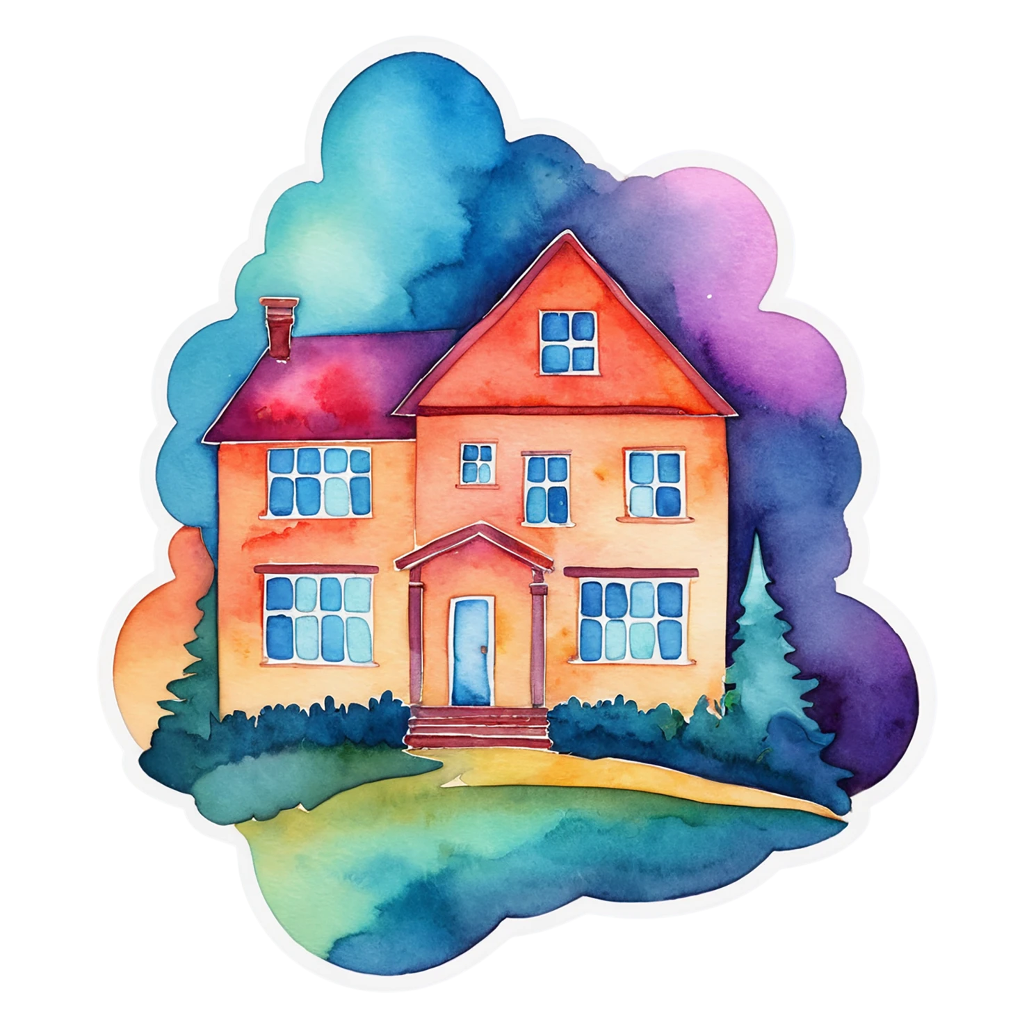 House watercolor sticker isolated on transparent background #19122