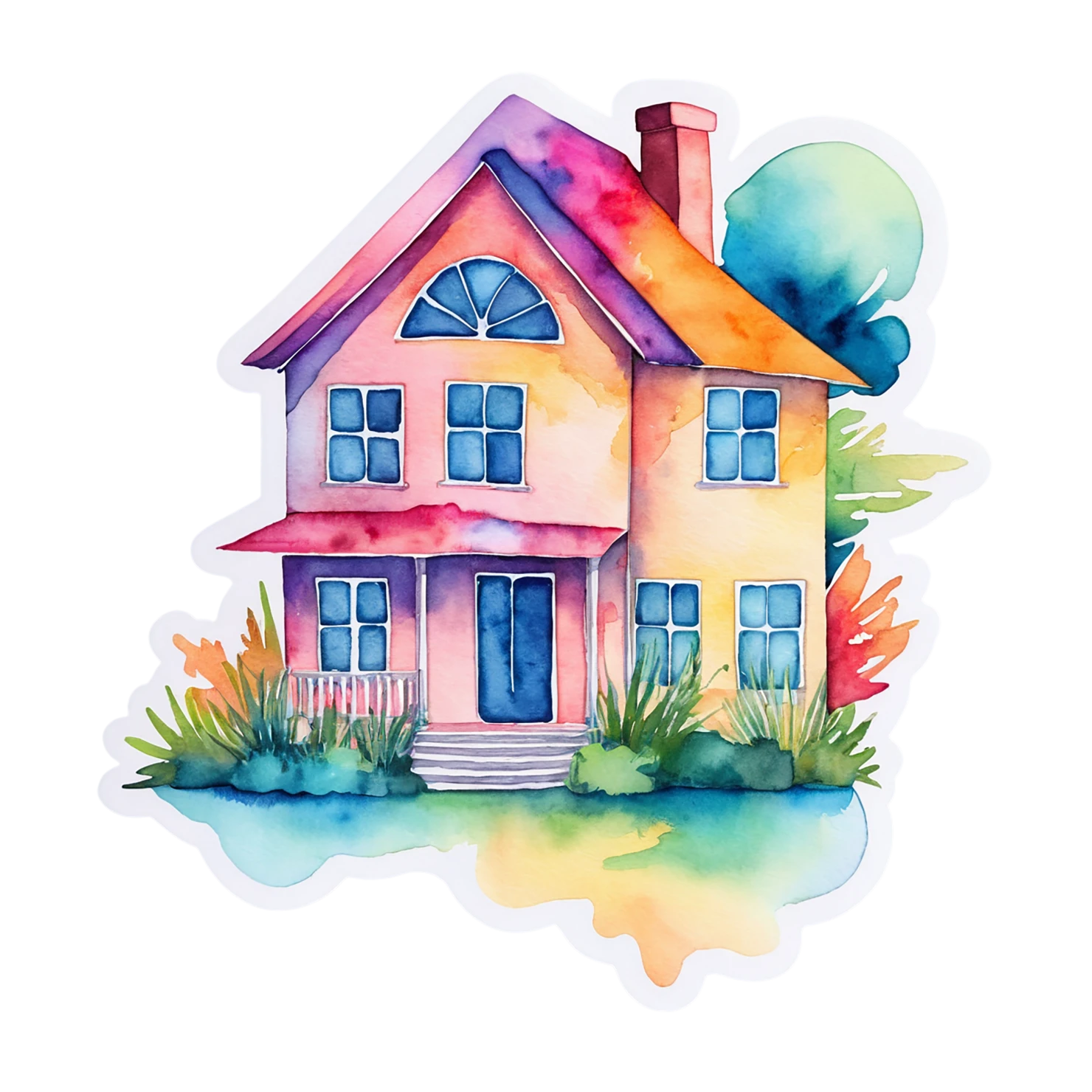 House watercolor sticker isolated on transparent background #19129