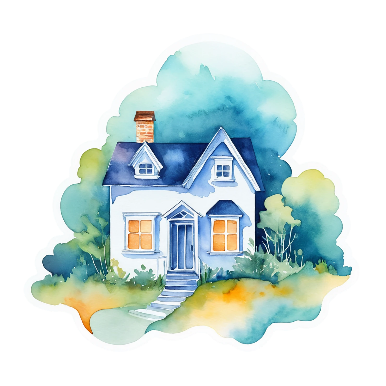 House watercolor sticker isolated on transparent background #19134