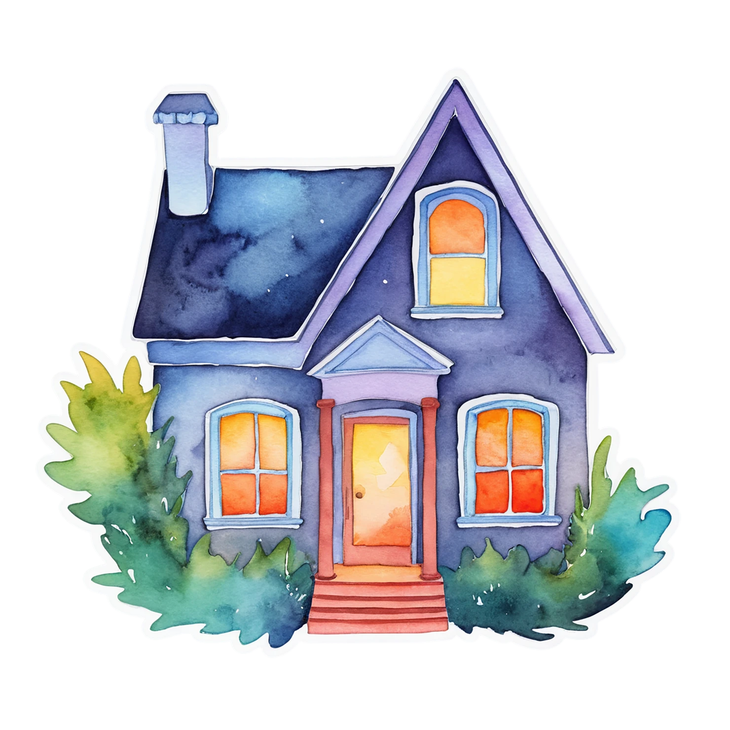 House watercolor sticker isolated on transparent background #19140