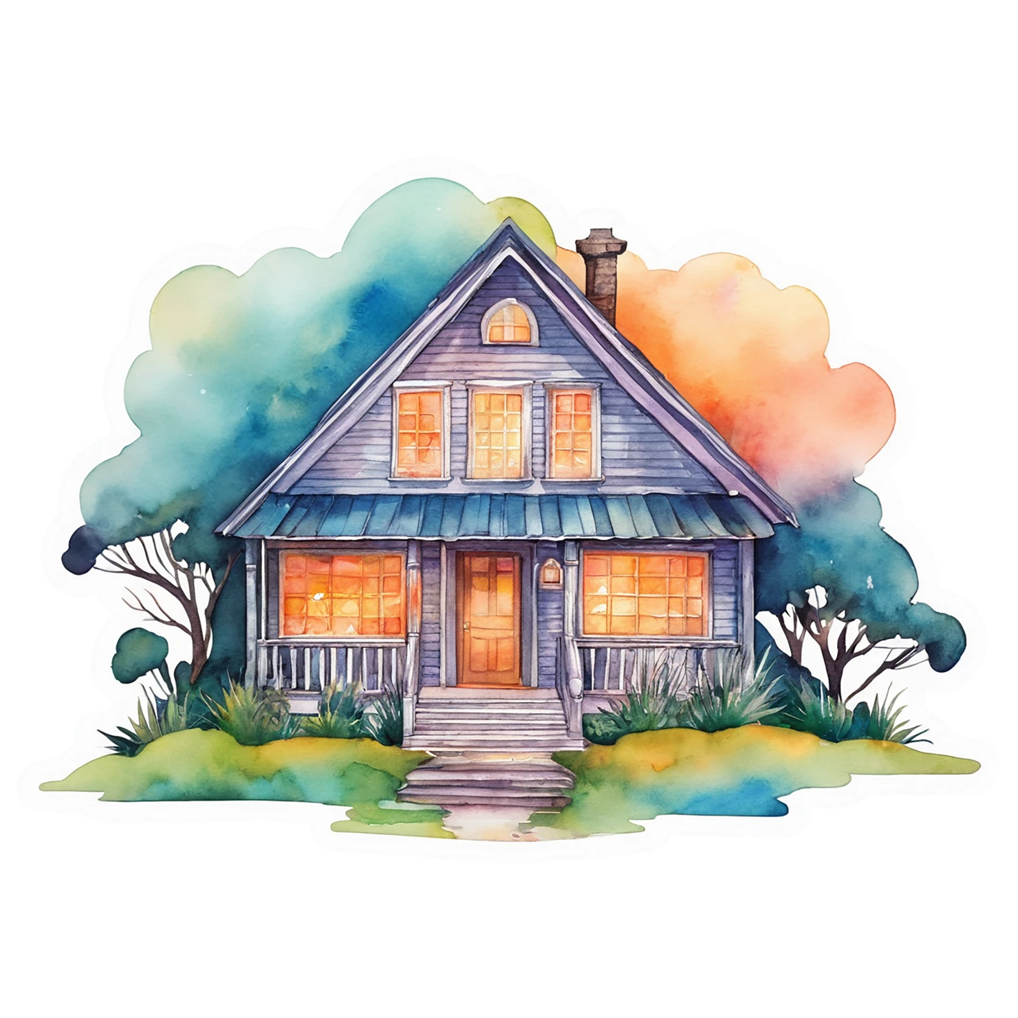 House watercolor sticker isolated on transparent background #19143