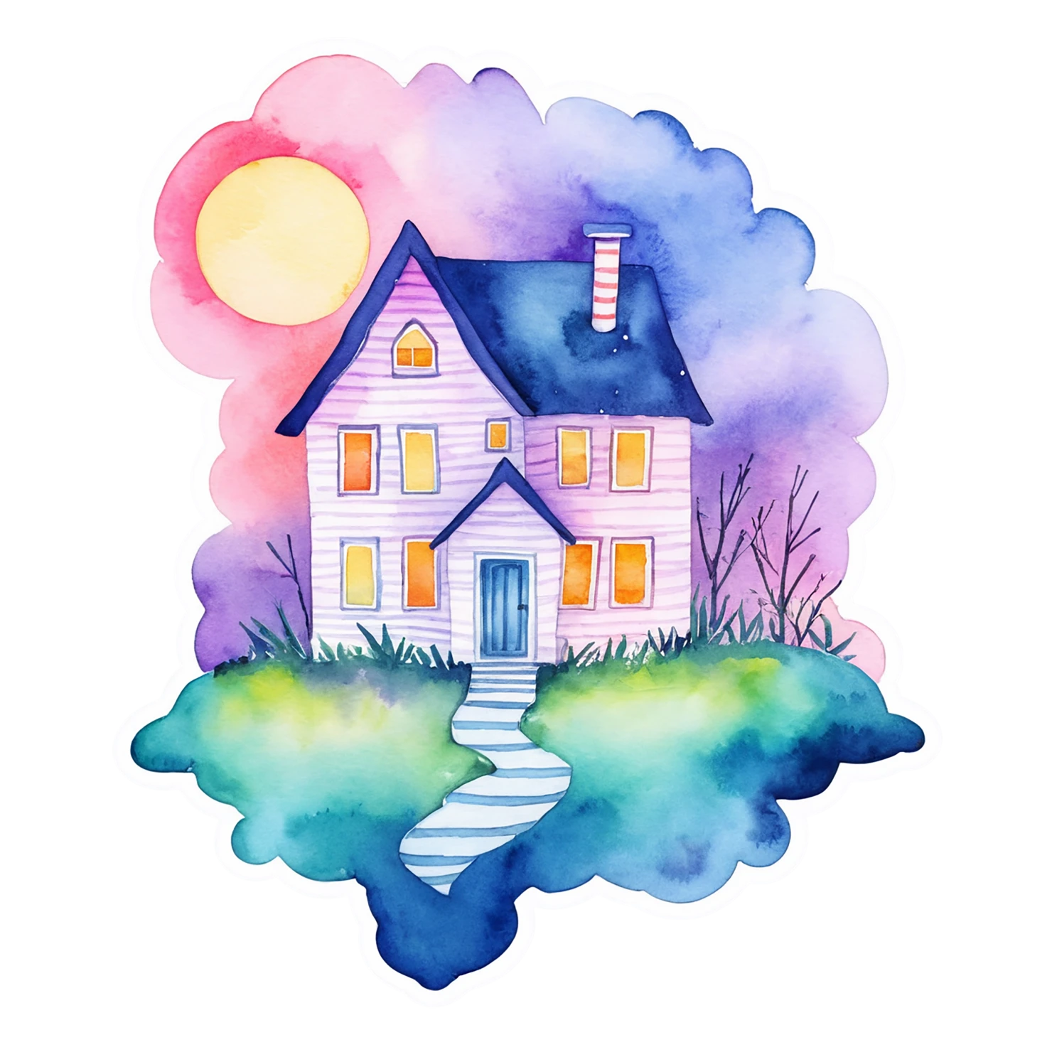 House watercolor sticker isolated on transparent background #19144