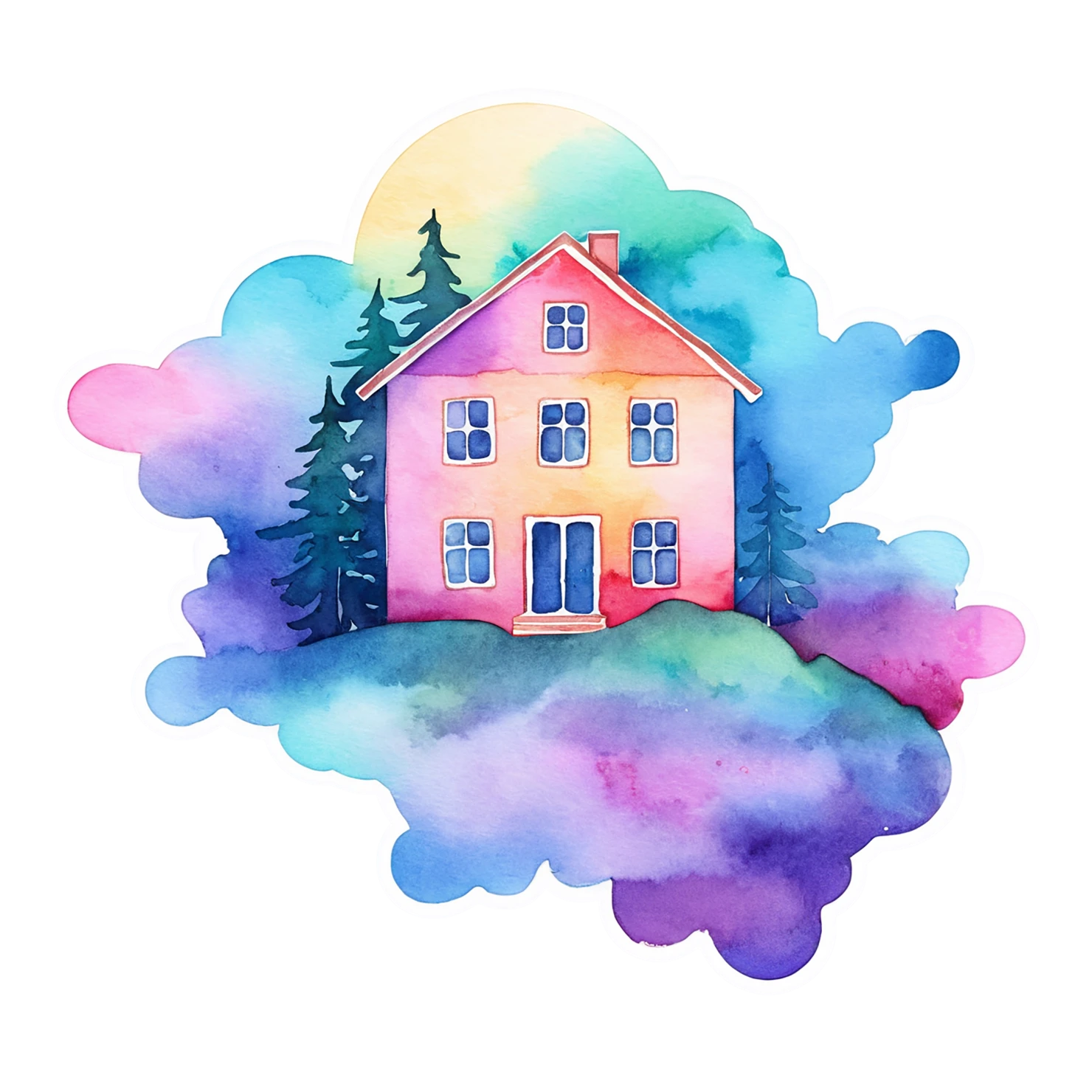 House watercolor sticker isolated on transparent background #19145