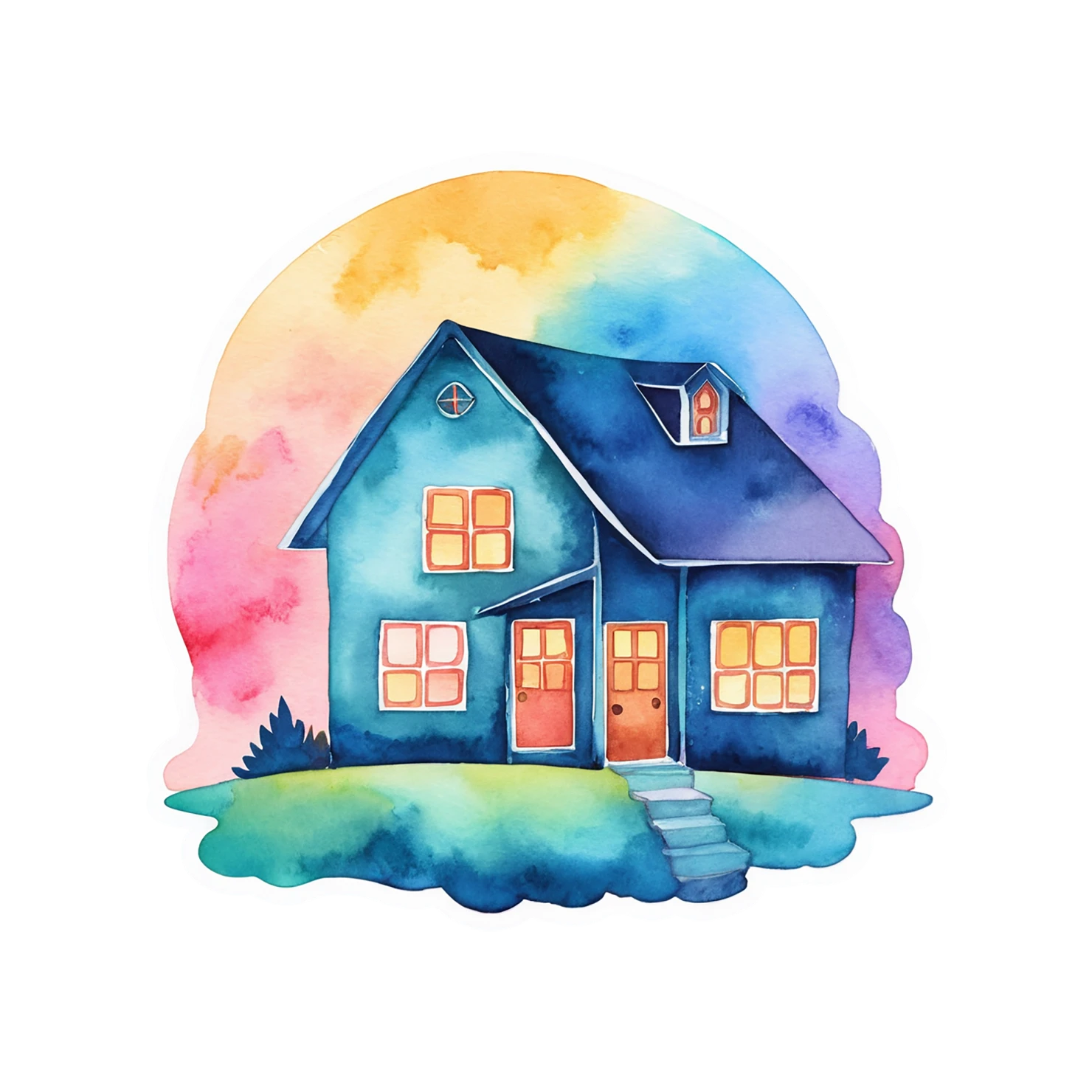 House watercolor sticker isolated on transparent background #19146