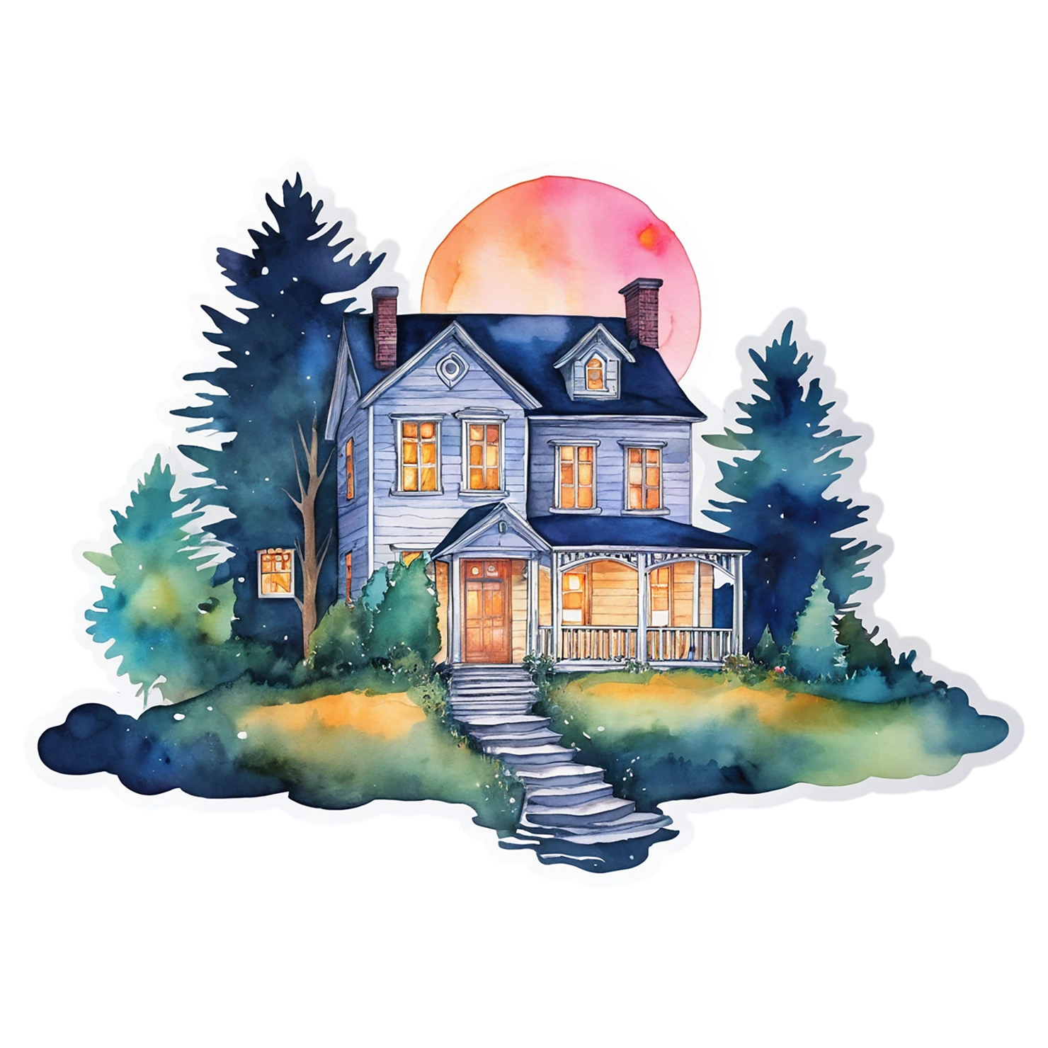 House watercolor sticker isolated on transparent background #19148
