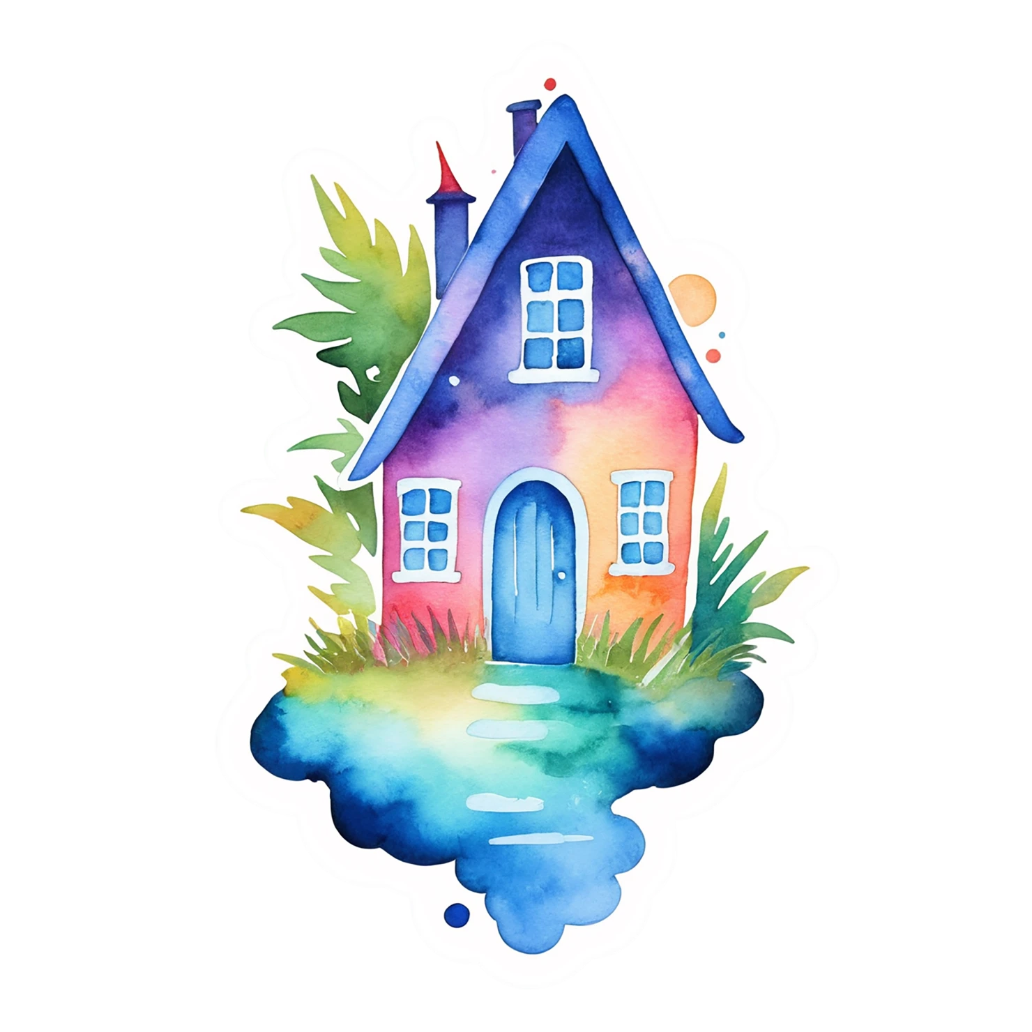 House watercolor sticker isolated on transparent background #19149