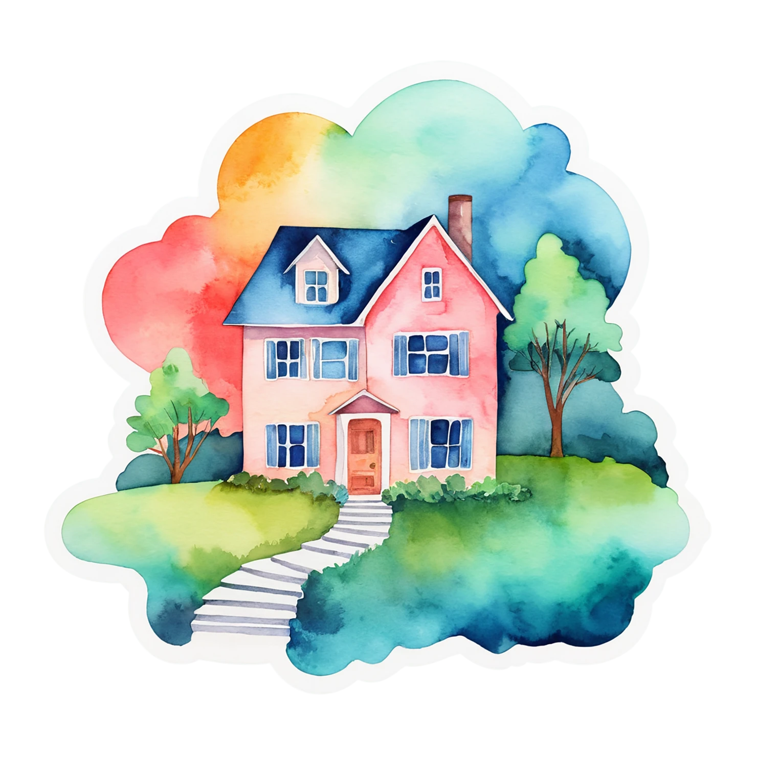 House watercolor sticker isolated on transparent background #19154