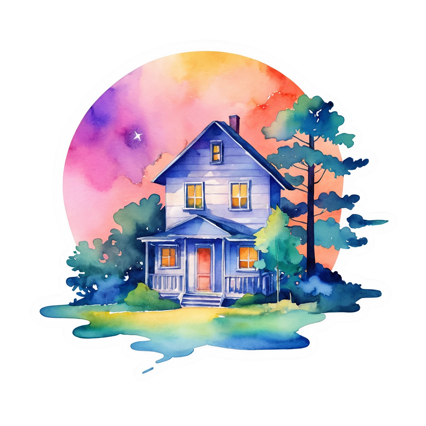 House watercolor sticker isolated on transparent background #19162