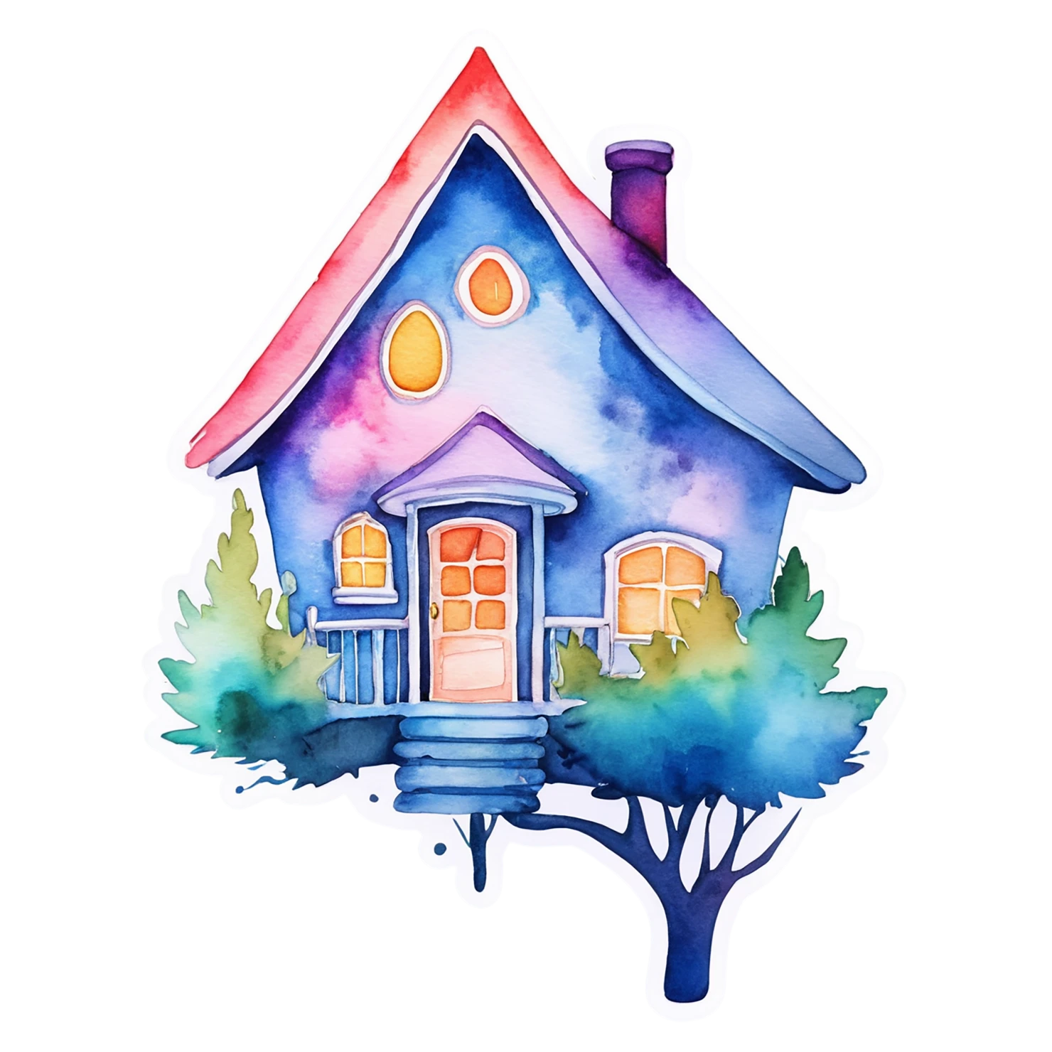 House watercolor sticker isolated on transparent background #19163
